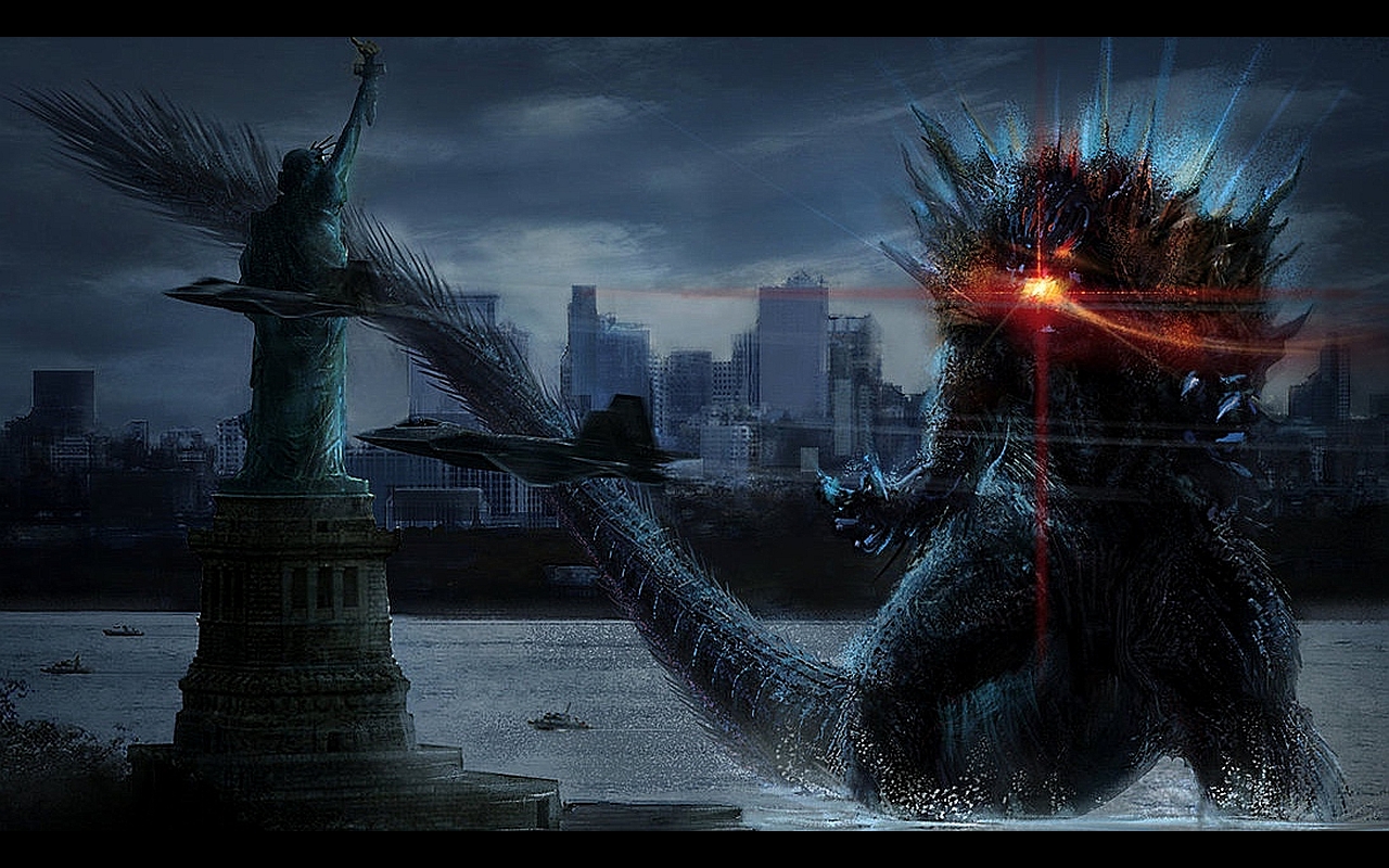 movie, godzilla (2014), godzilla, new york, statue of liberty