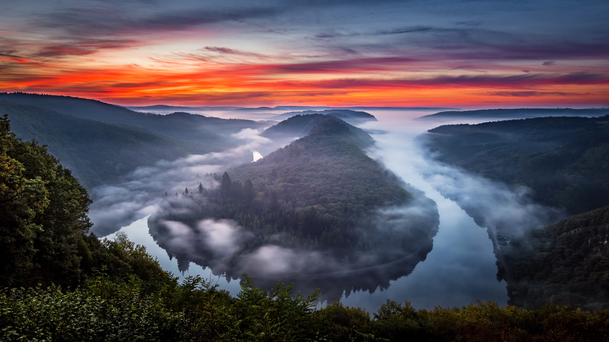 Download mobile wallpaper Fog, Sunrise, Earth, River, Germany for free.