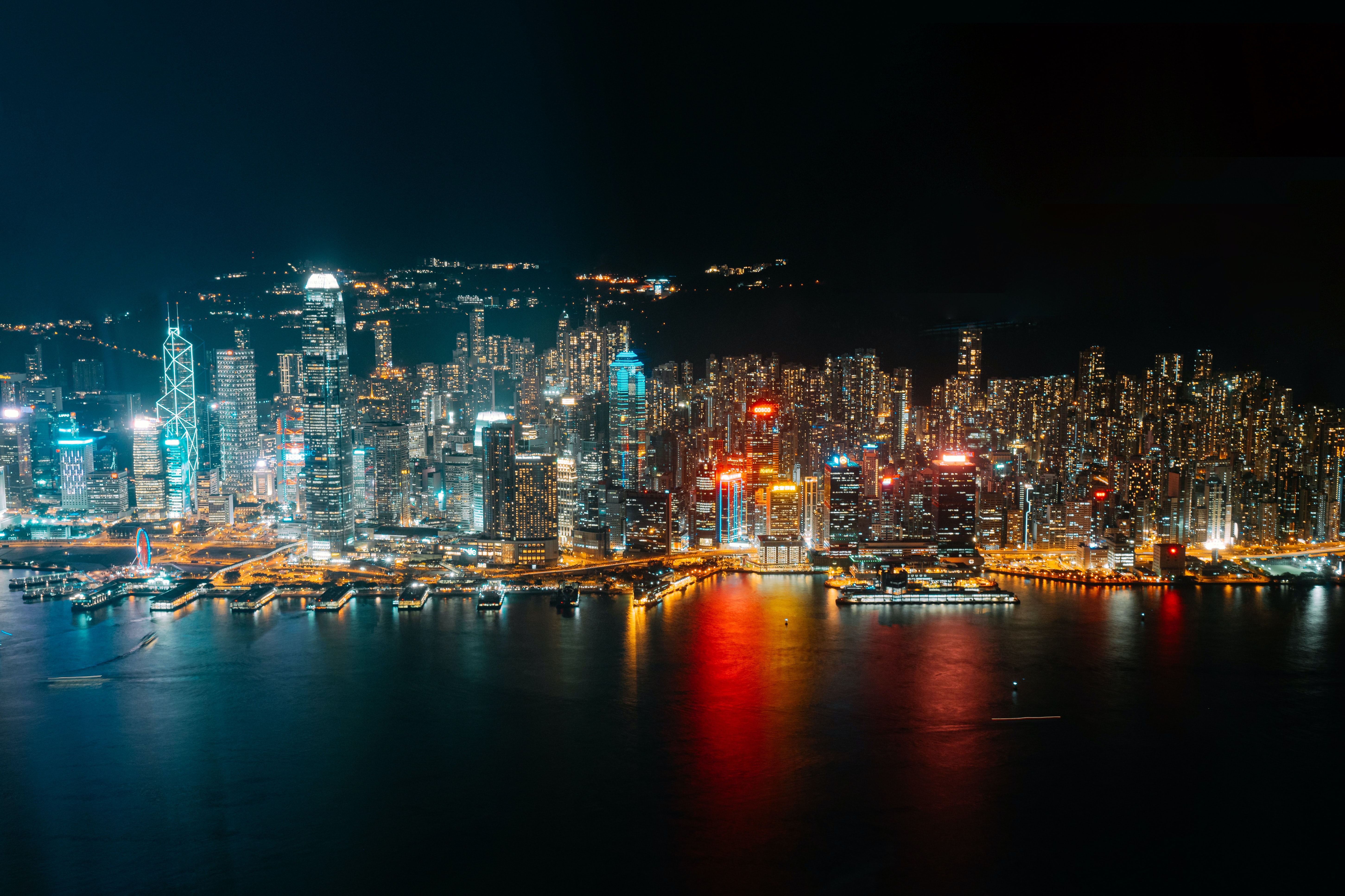 Download mobile wallpaper Coast, Cities, Building, View From Above, Lights, Night City for free.
