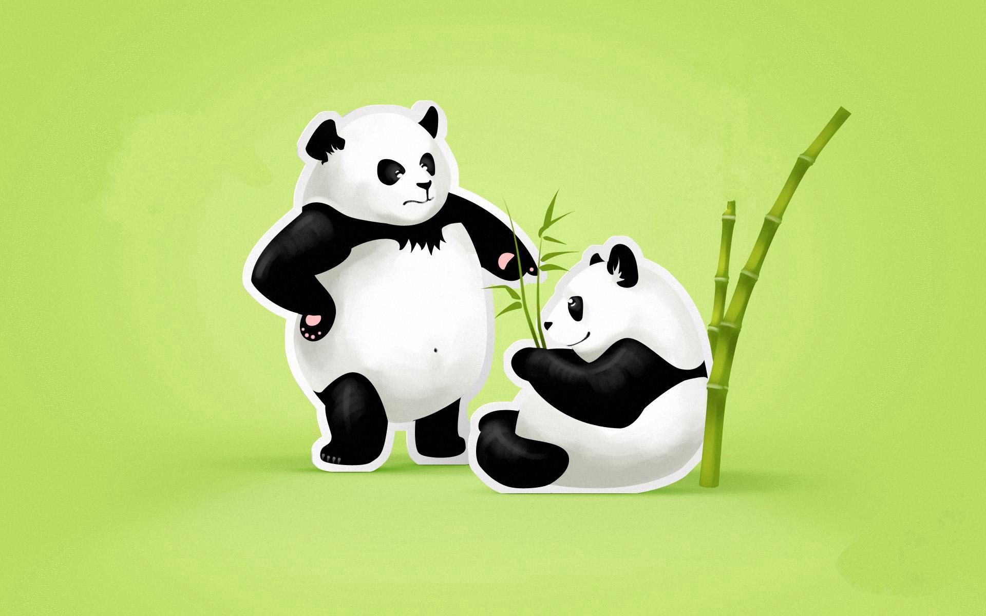 76525 скачать обои панды, ссора, вектор, пара, черный, белый, зеленый, угроза - заставки и картинки бесплатно