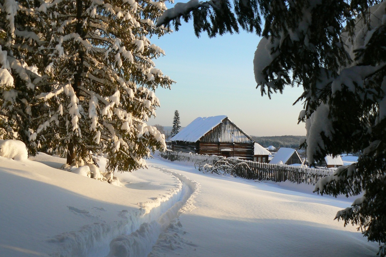 Download mobile wallpaper Winter, Snow, Houses, Trees, Landscape for free.
