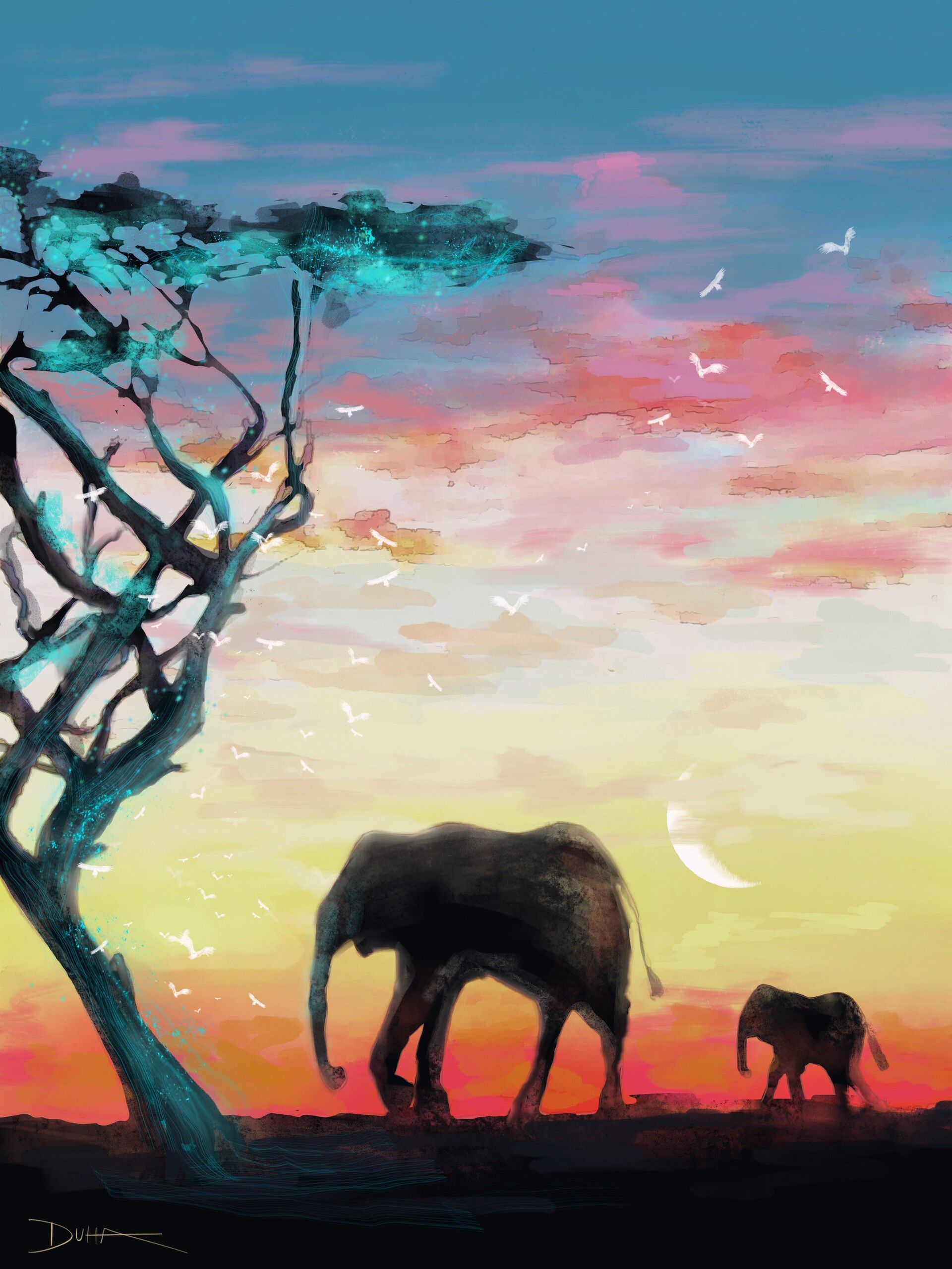 134506 завантажити шпалери слони, тварини, арт, дика природа, дикої природи - заставки і картинки безкоштовно