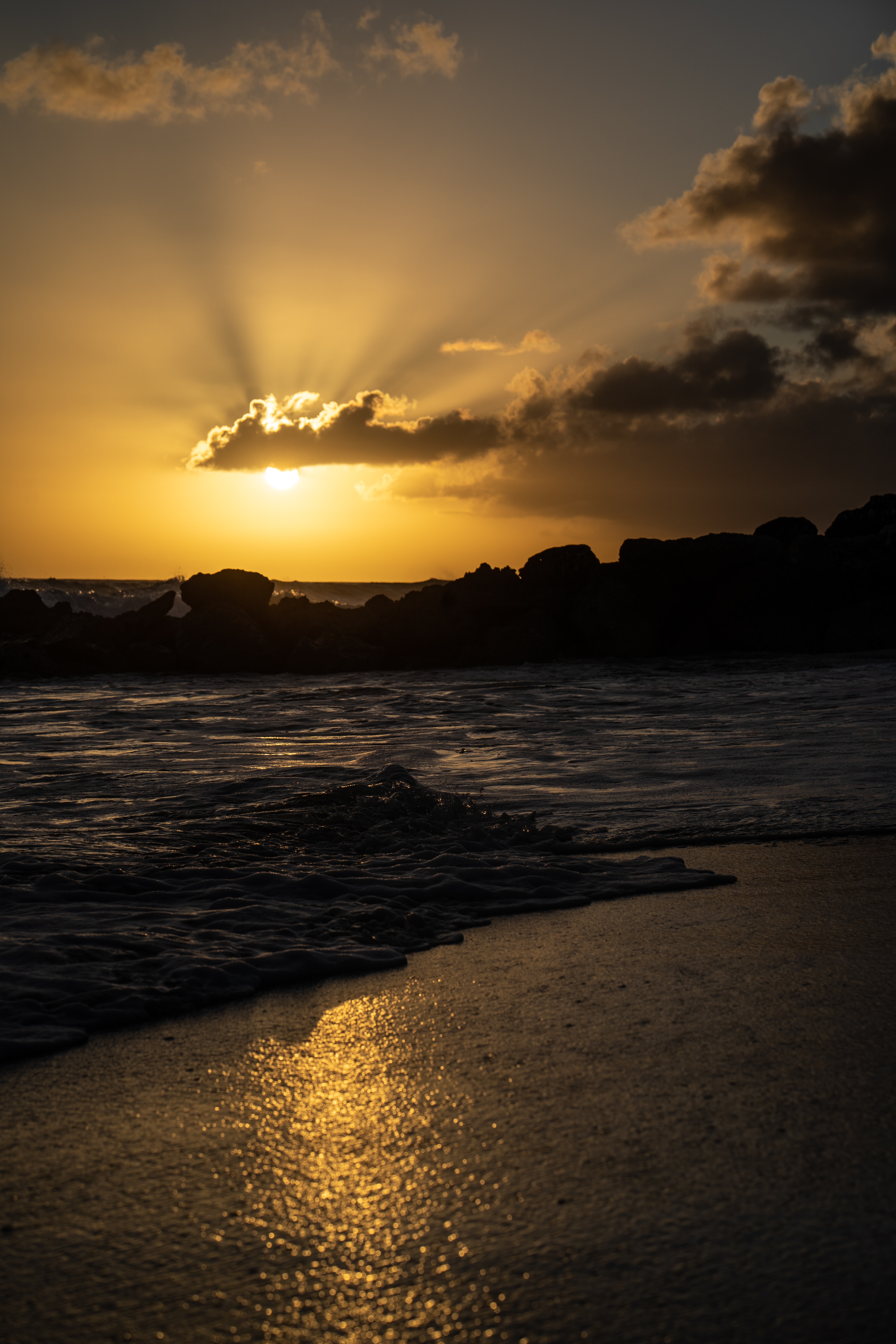 sea, waves, beach, sunset, twilight, dark, dusk download HD wallpaper