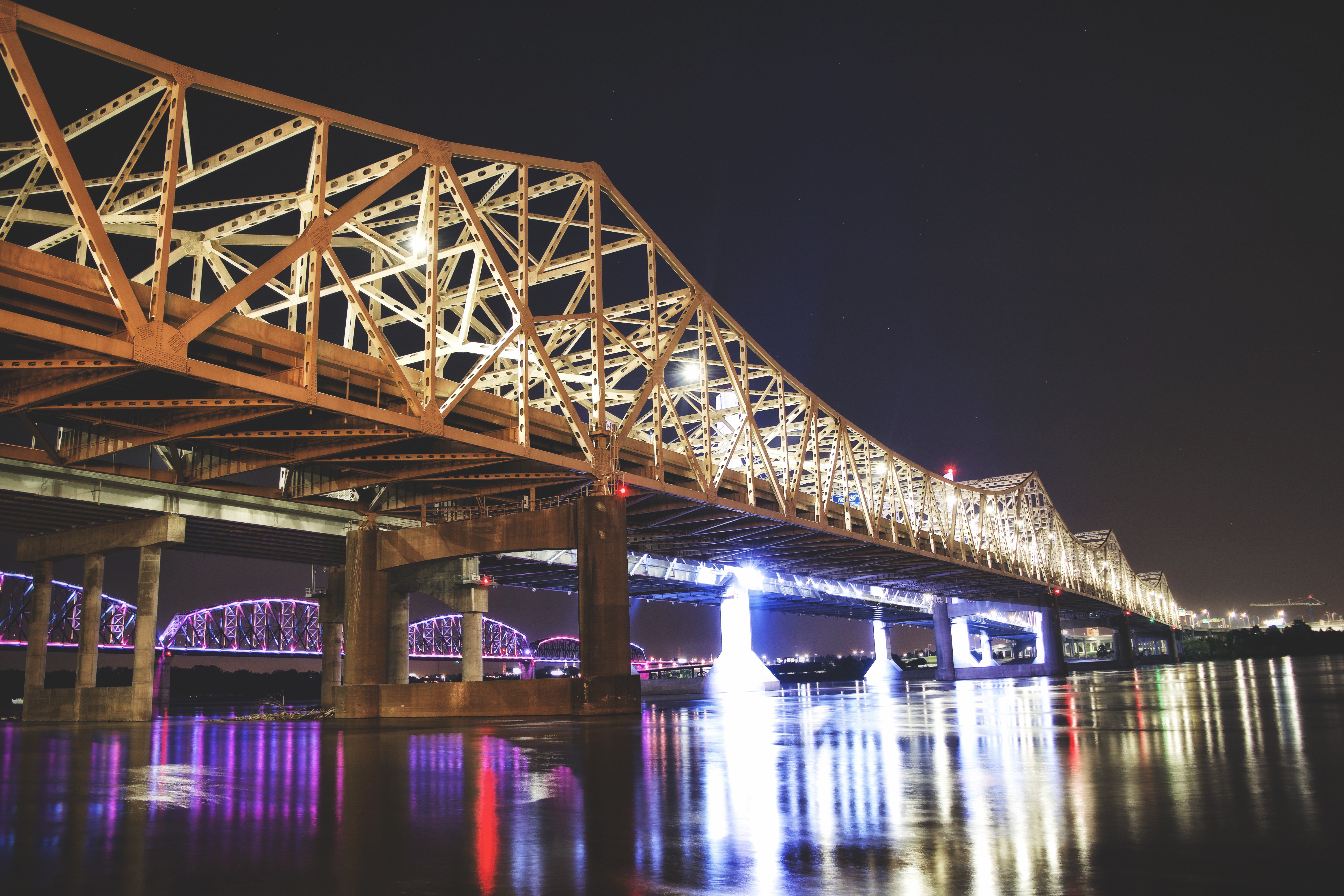 Download mobile wallpaper Cities, Big Bridge, Great Bridge, Louisville, United States, Usa, Night for free.