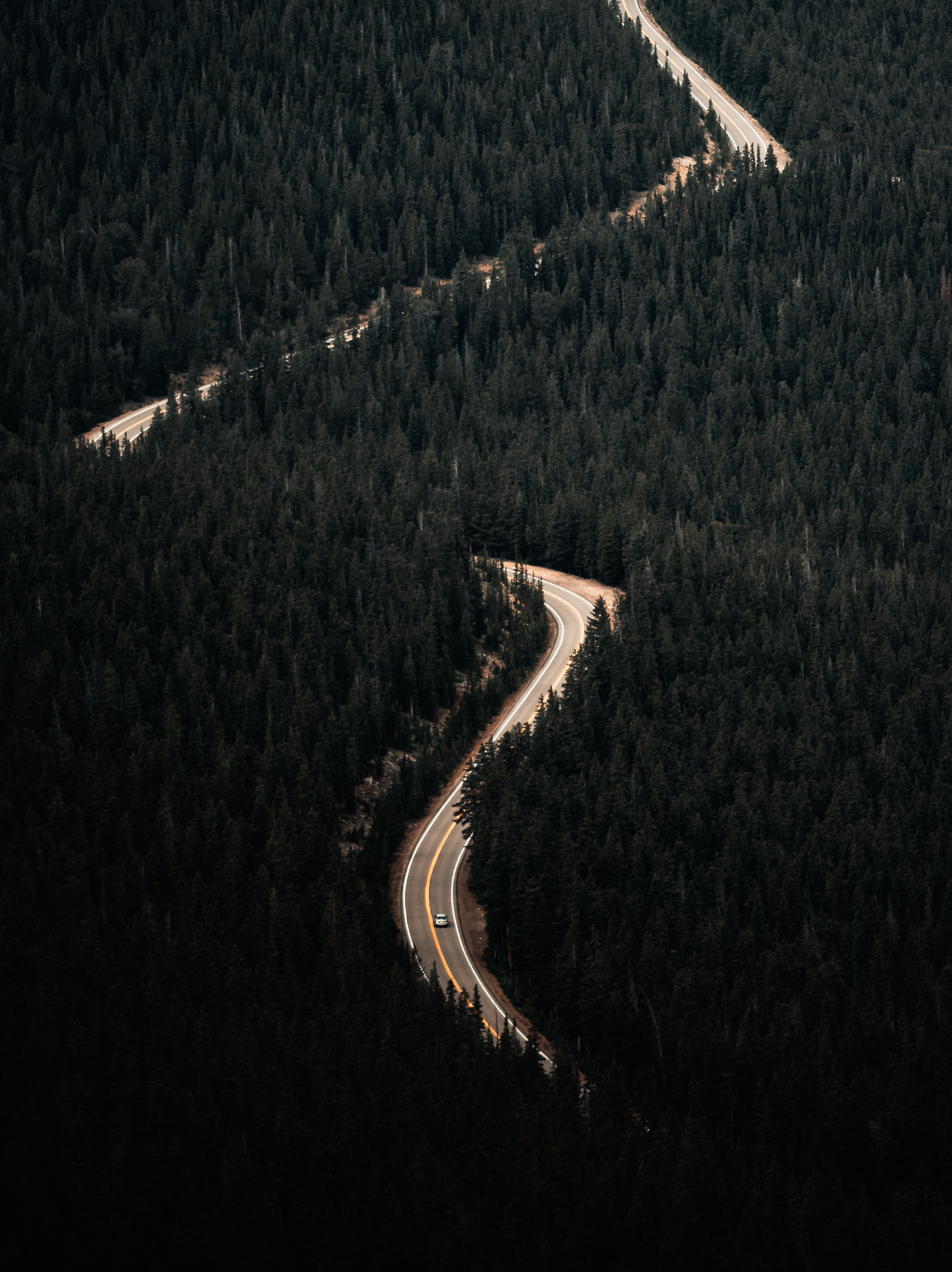 Download mobile wallpaper Trees, Road, Forest, View From Above, Nature, Car for free.