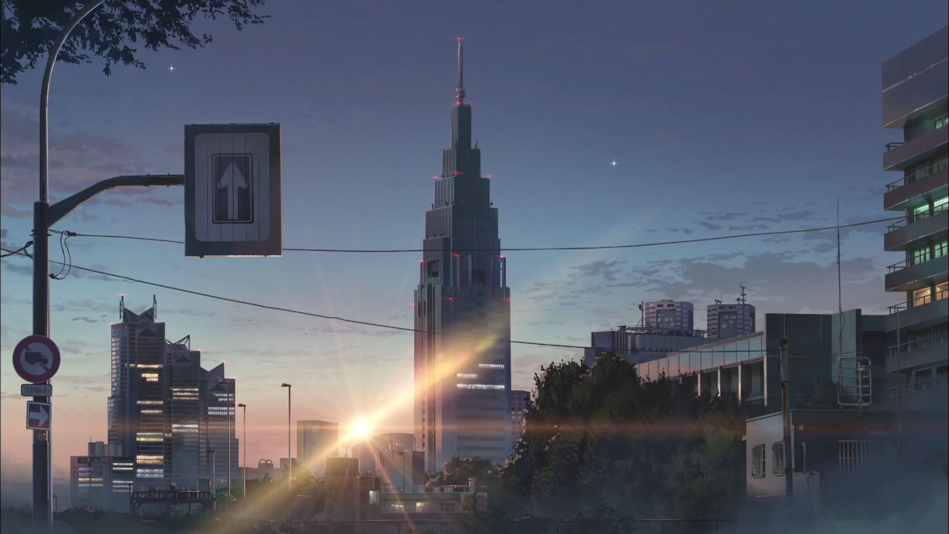 your name, anime, building, sunset, tokyo Phone Background