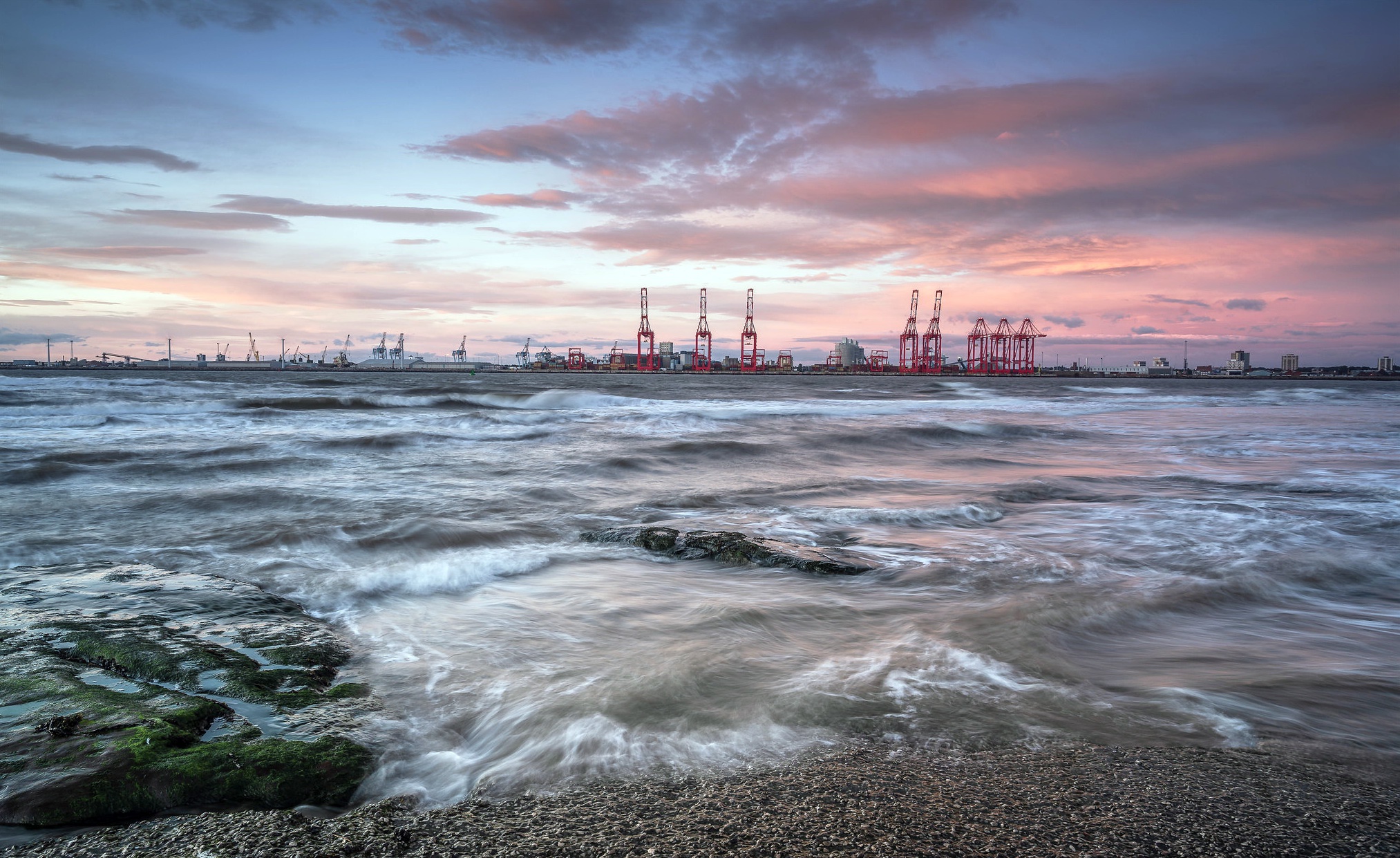 photography, landscape, beach, crane, dock, liverpool, river, sunset, water images
