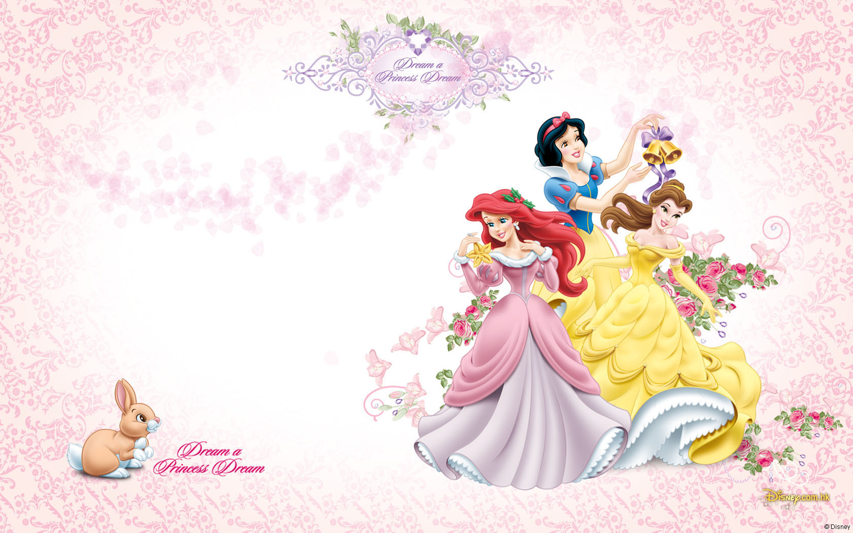 disney princess, rabbit, movie, disney, ariel (the little mermaid), belle (beauty and the beast), snow white HD wallpaper