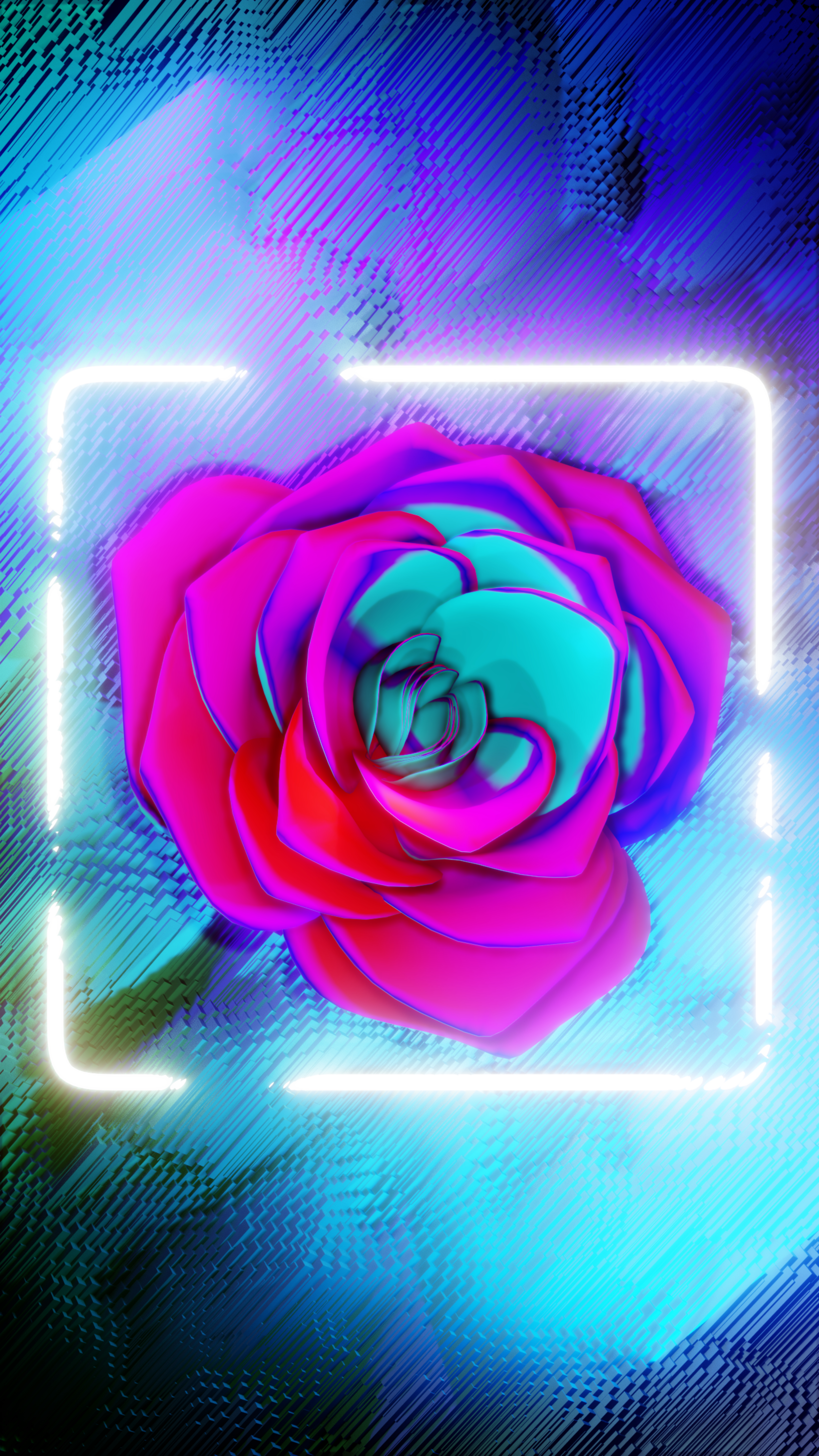 Download mobile wallpaper Frame, Flower, Glow, Bright, Neon, 3D for free.