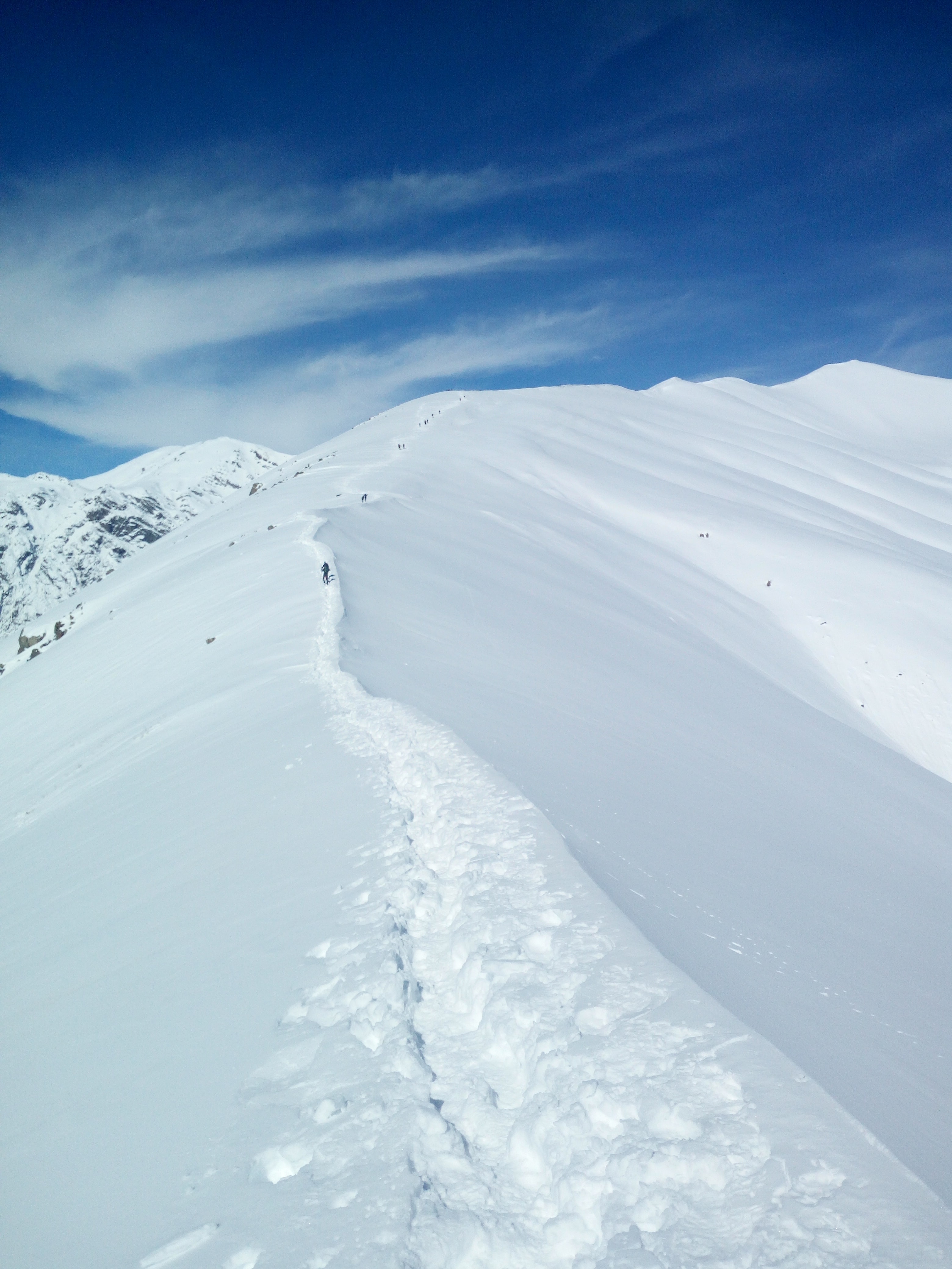 Download mobile wallpaper Tops, Vertex, Mountains, Snow, Track, Nature, Trace for free.