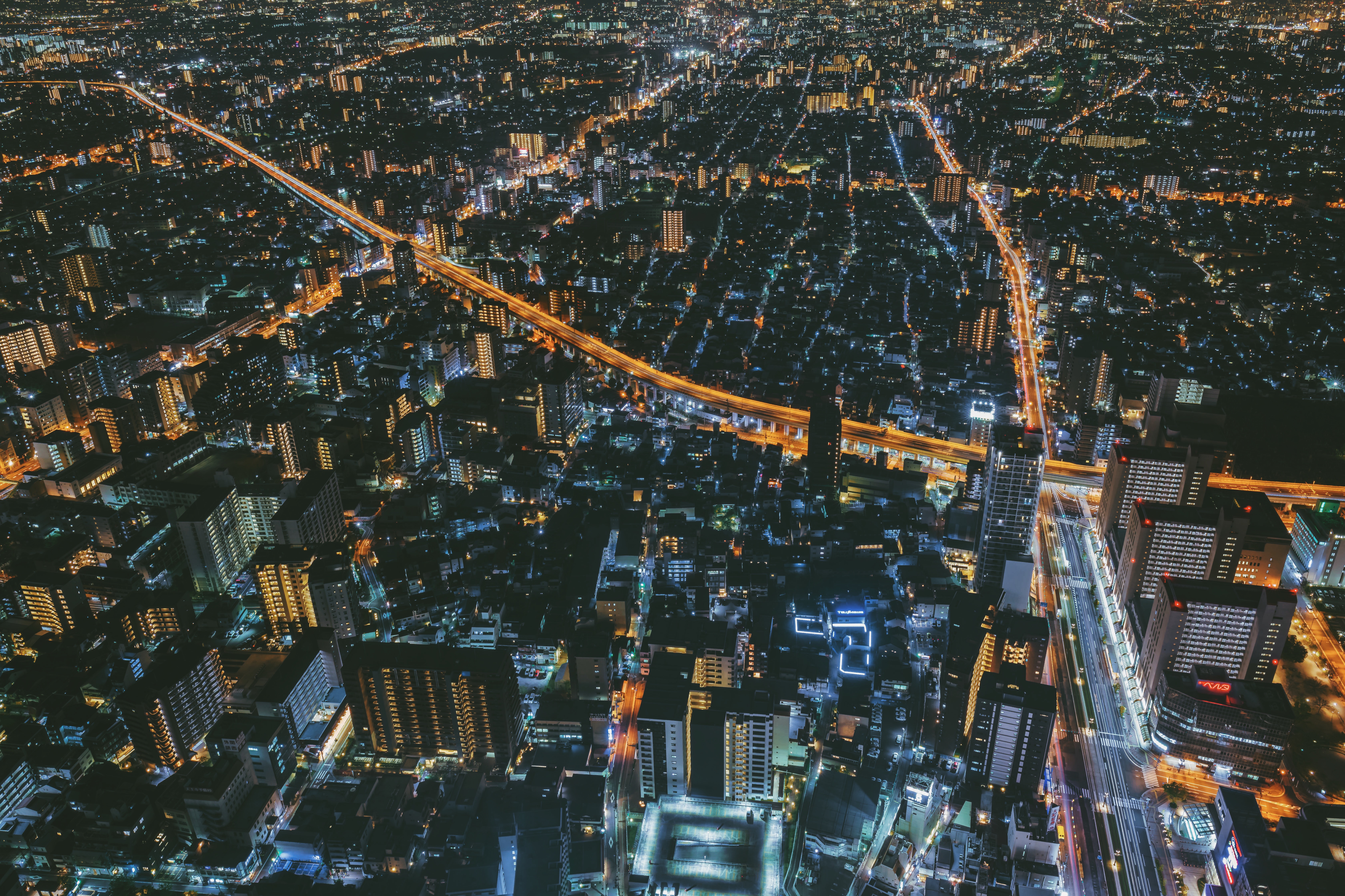 87732壁紙のダウンロード都市, 上から見る, 夜の街, ナイトシティ, 街の明かり, シティライツ, 日本, 大阪-スクリーンセーバーと写真を無料で