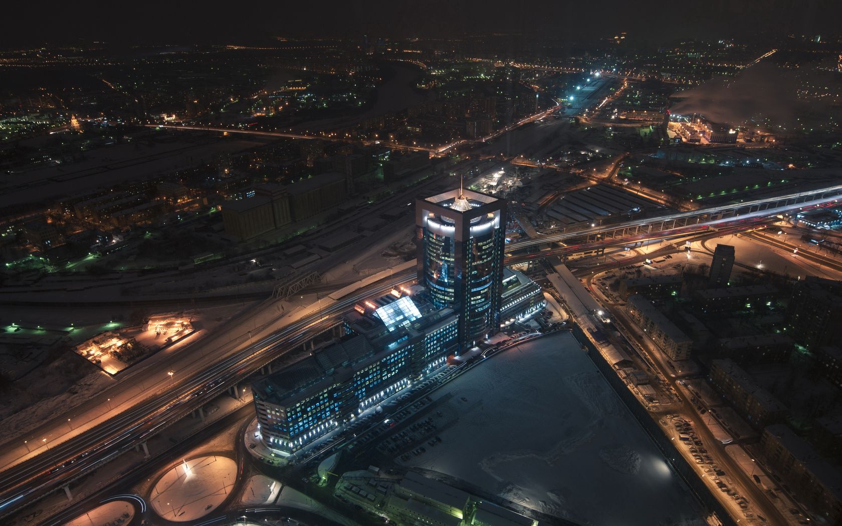 Wallpaper Full HD cities, night, moskow, view from above, moscow city