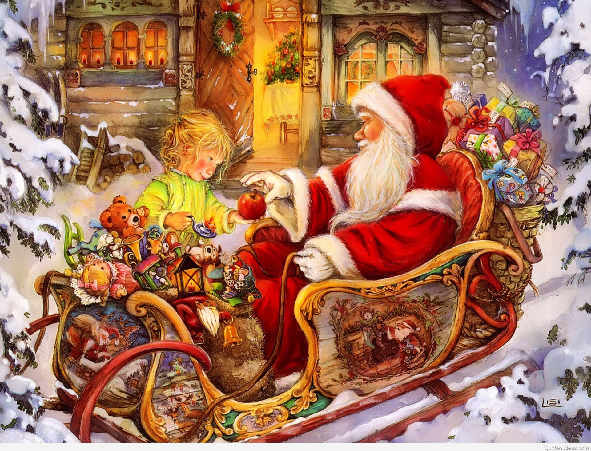 christmas, santa, sleigh, holiday, child, toy