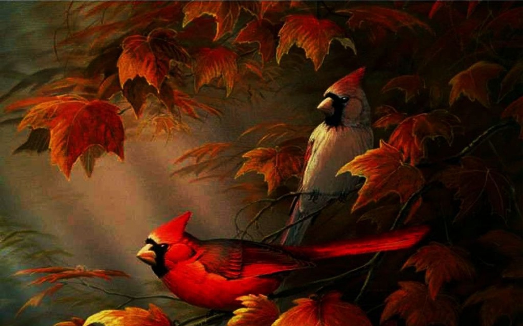 Осенний пейзаж с птицами