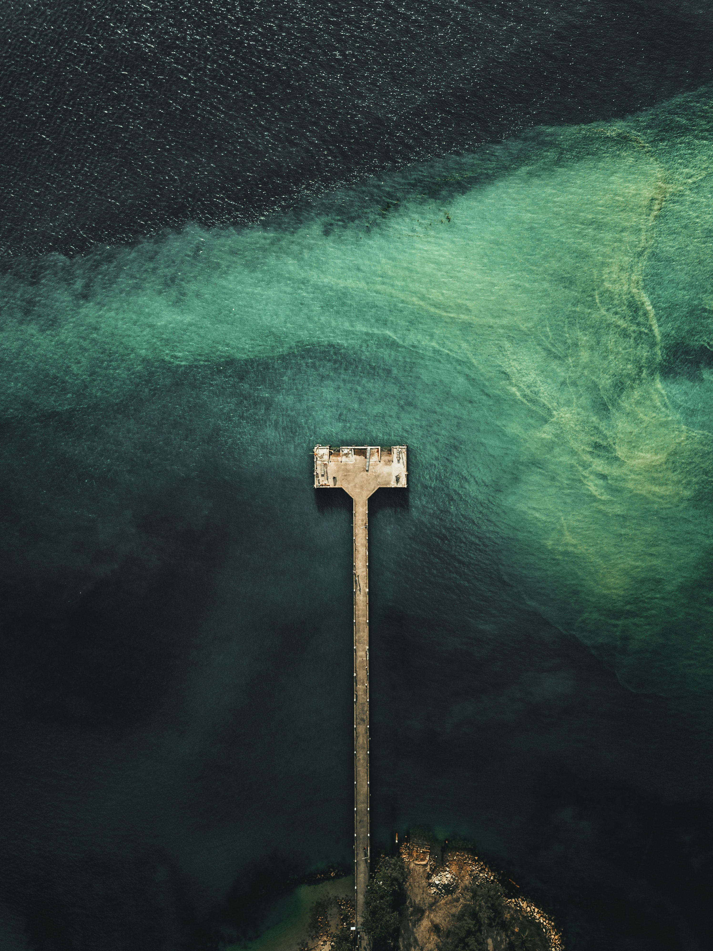 Free download wallpaper Nature, Water, Sea, View From Above, Pier, Wharf, Waves on your PC desktop
