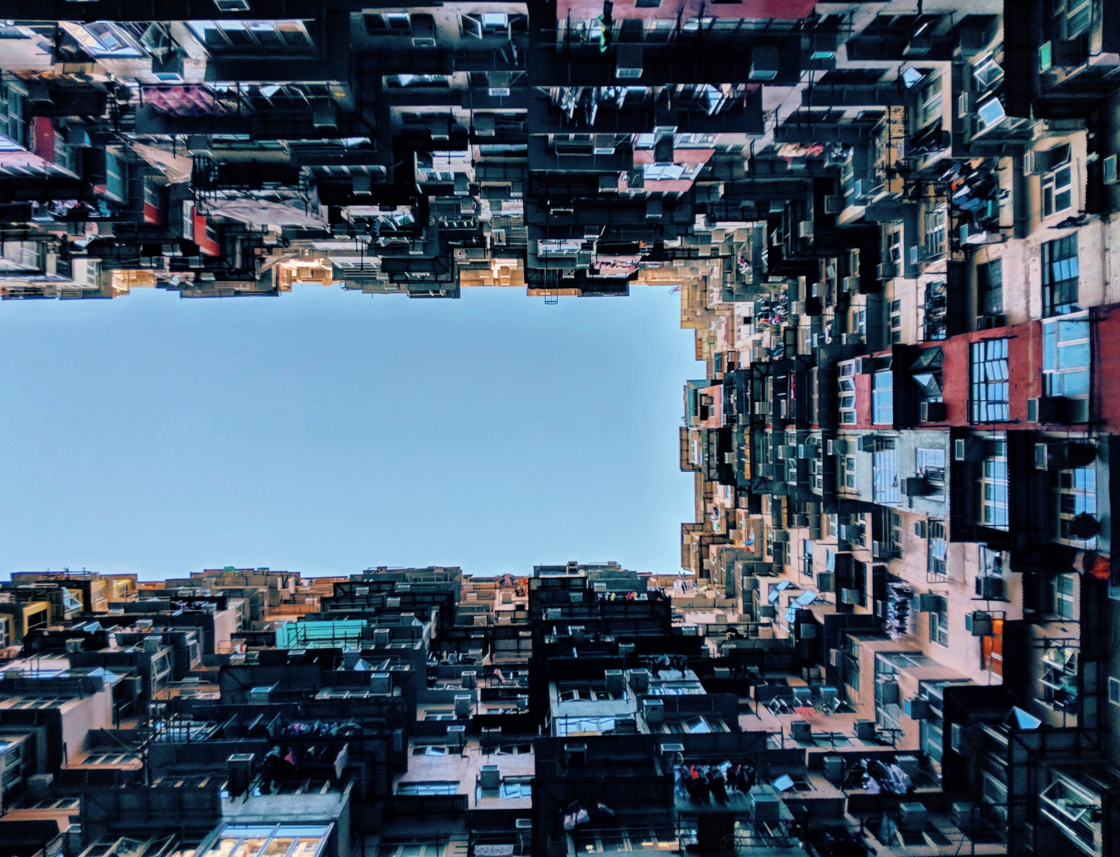 apartments, cities, sky, building, facade, bottom view Full HD