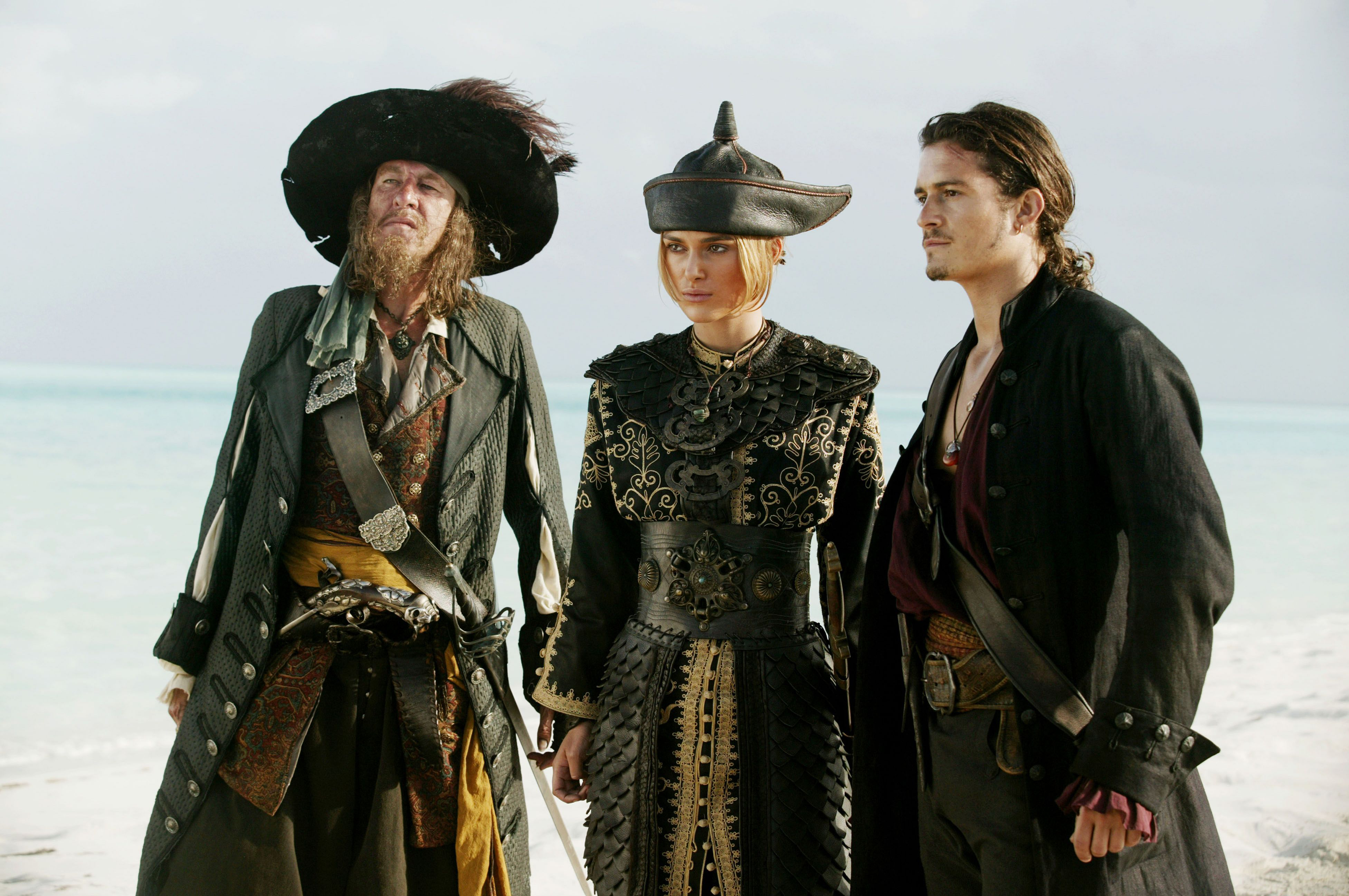movie, pirates of the caribbean: at world's end, elizabeth swann, geoffrey rush, hector barbossa, keira knightley, orlando bloom, will turner, pirates of the caribbean 1080p
