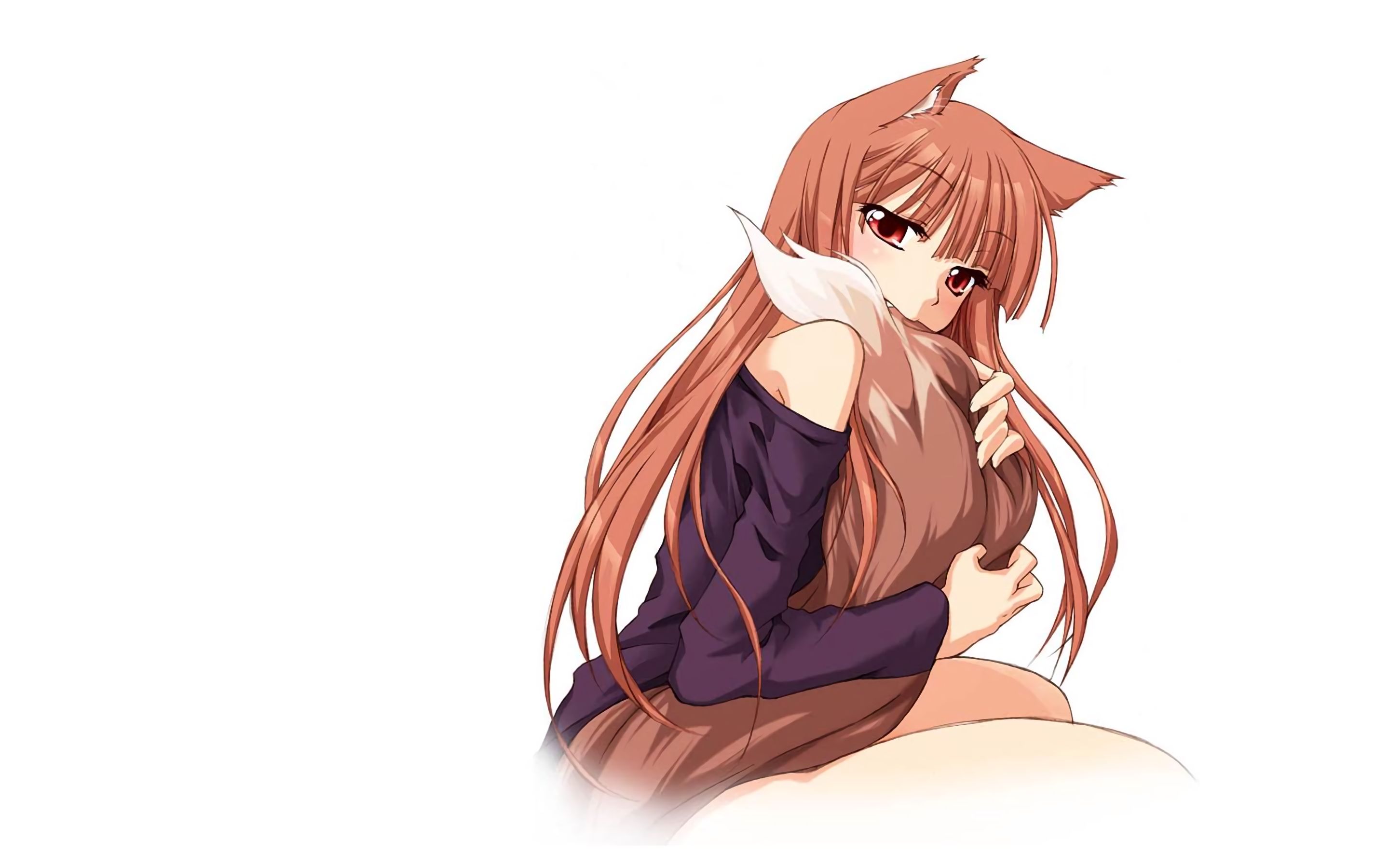 anime, animal ears, long hair, red eyes, holo (spice & wolf), spice and wolf, brown hair, ookami to koushinryou, tail UHD