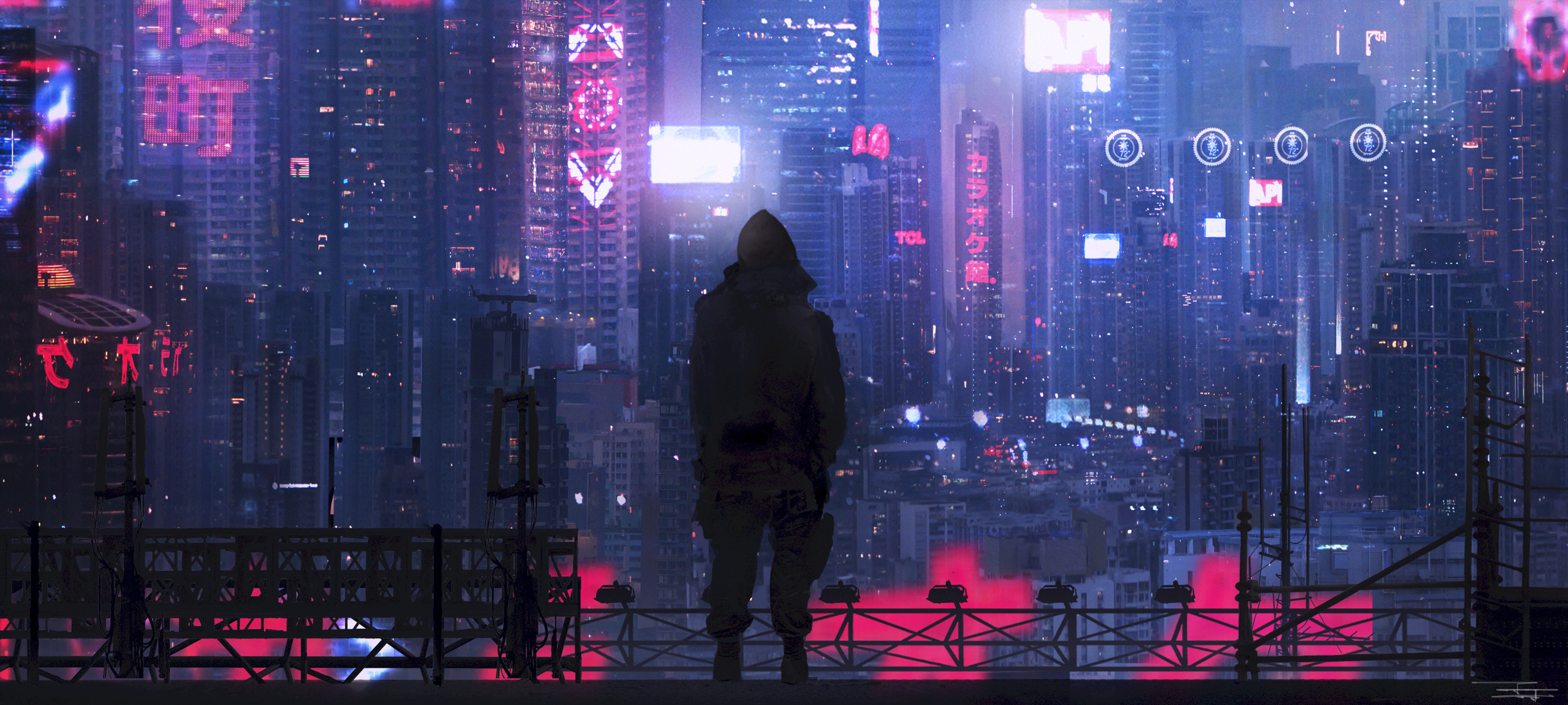 sci fi, art, cyberpunk, silhouette, city, futurism 2160p