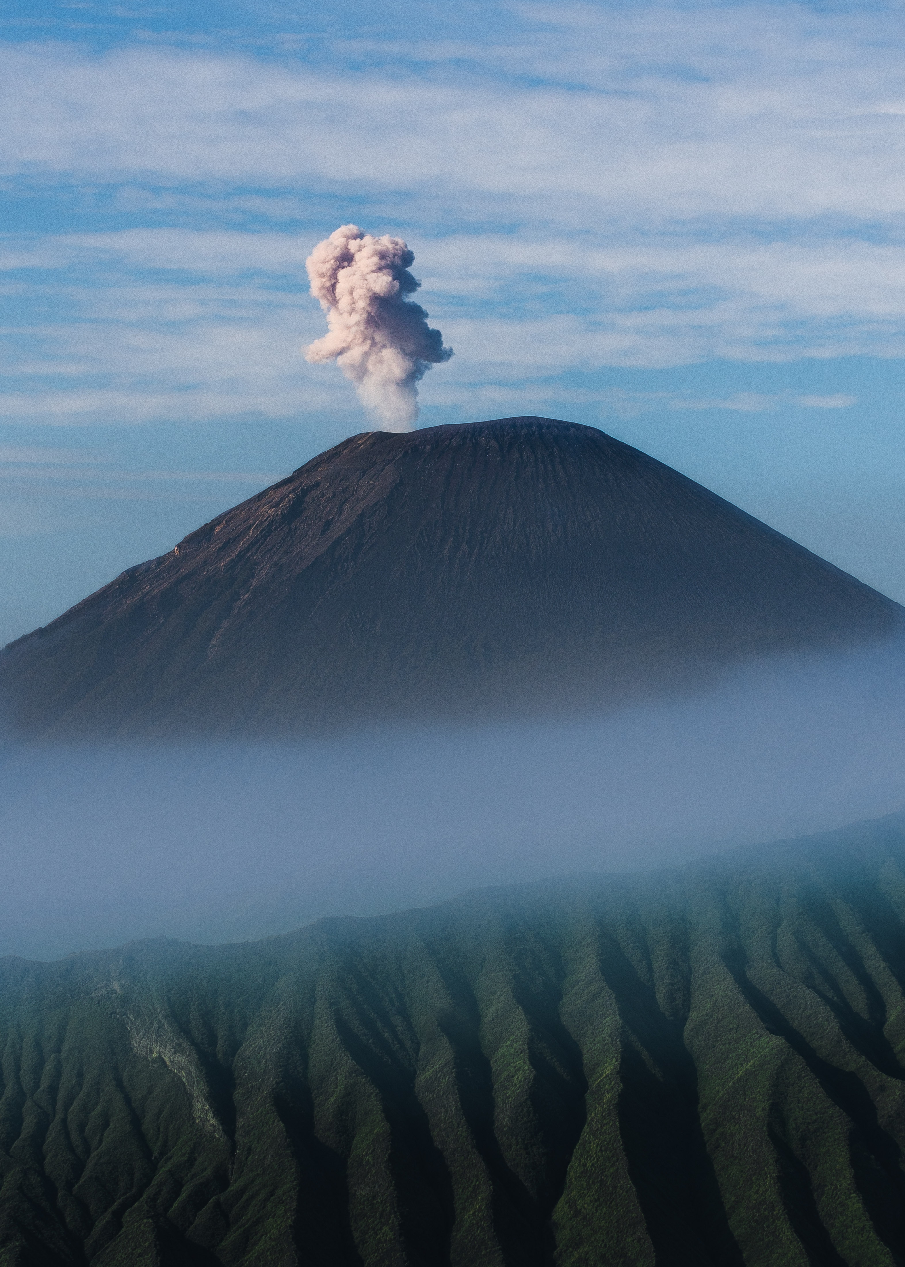 nature, smoke, mountain, volcano, eruption, crater mobile wallpaper