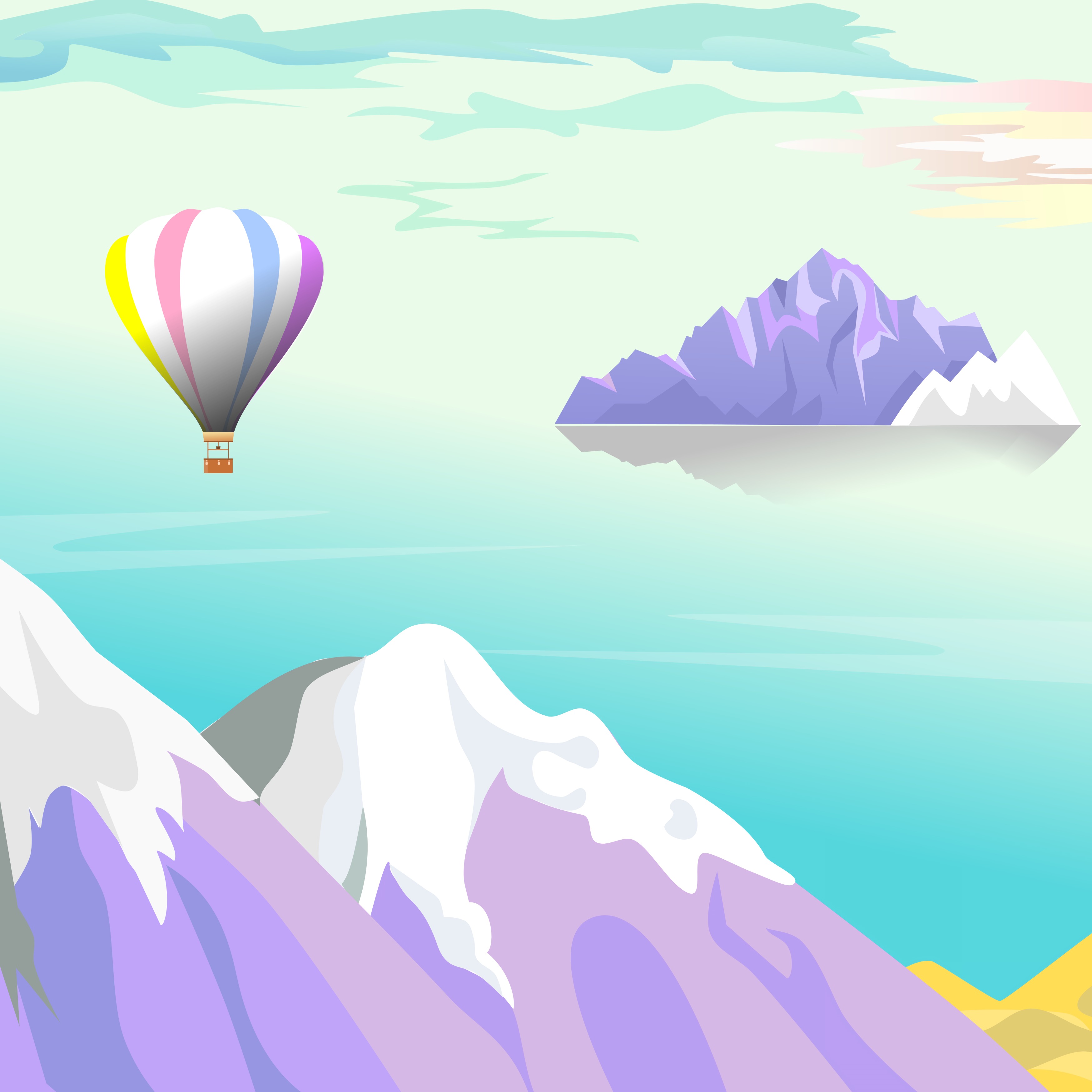 Handy-Wallpaper Mountains, Landschaft, Luftballon, Kunst, Ballon, Vektor kostenlos herunterladen.
