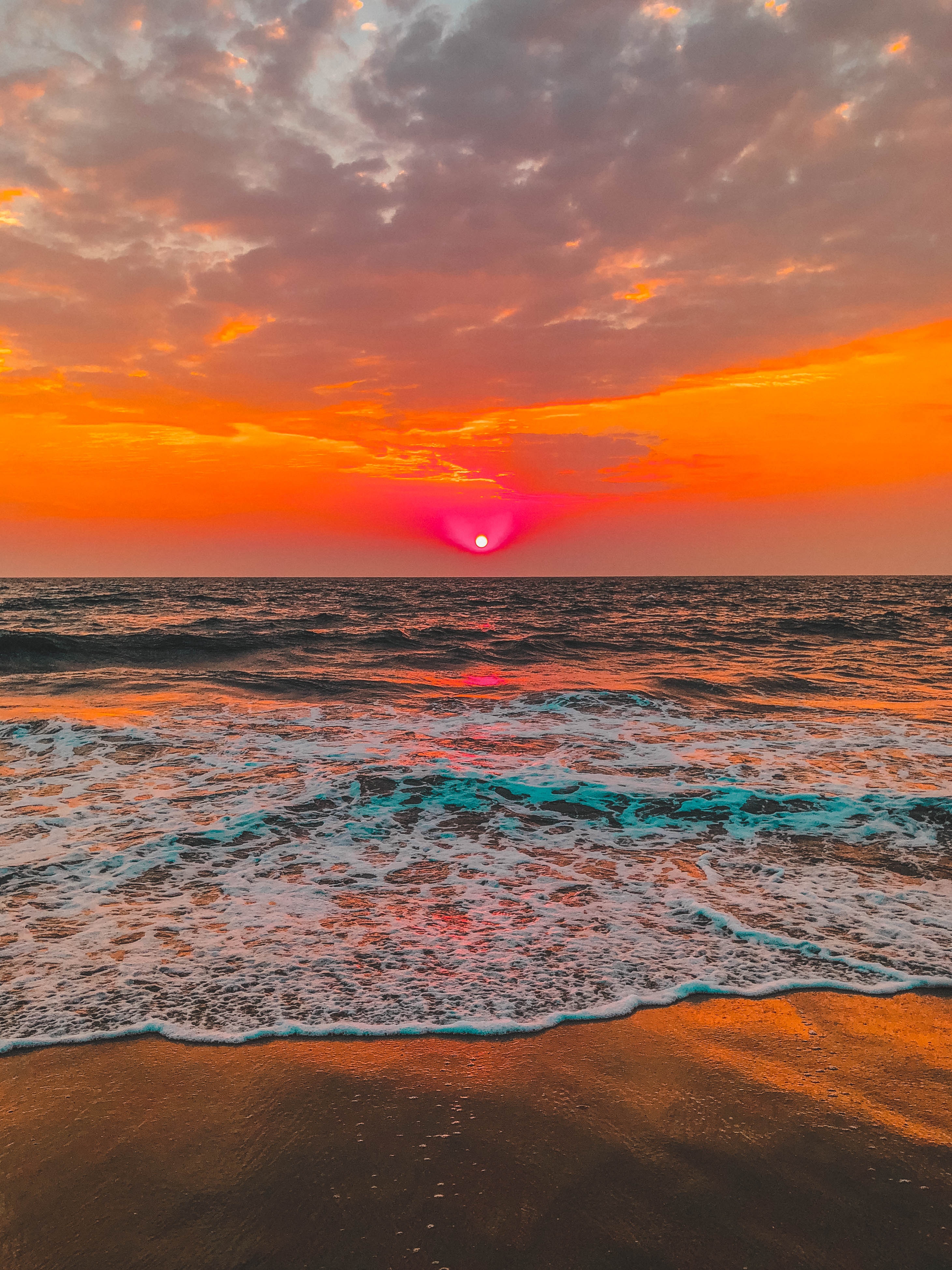 sunset, nature, surf, sky, horizon, foam High Definition image