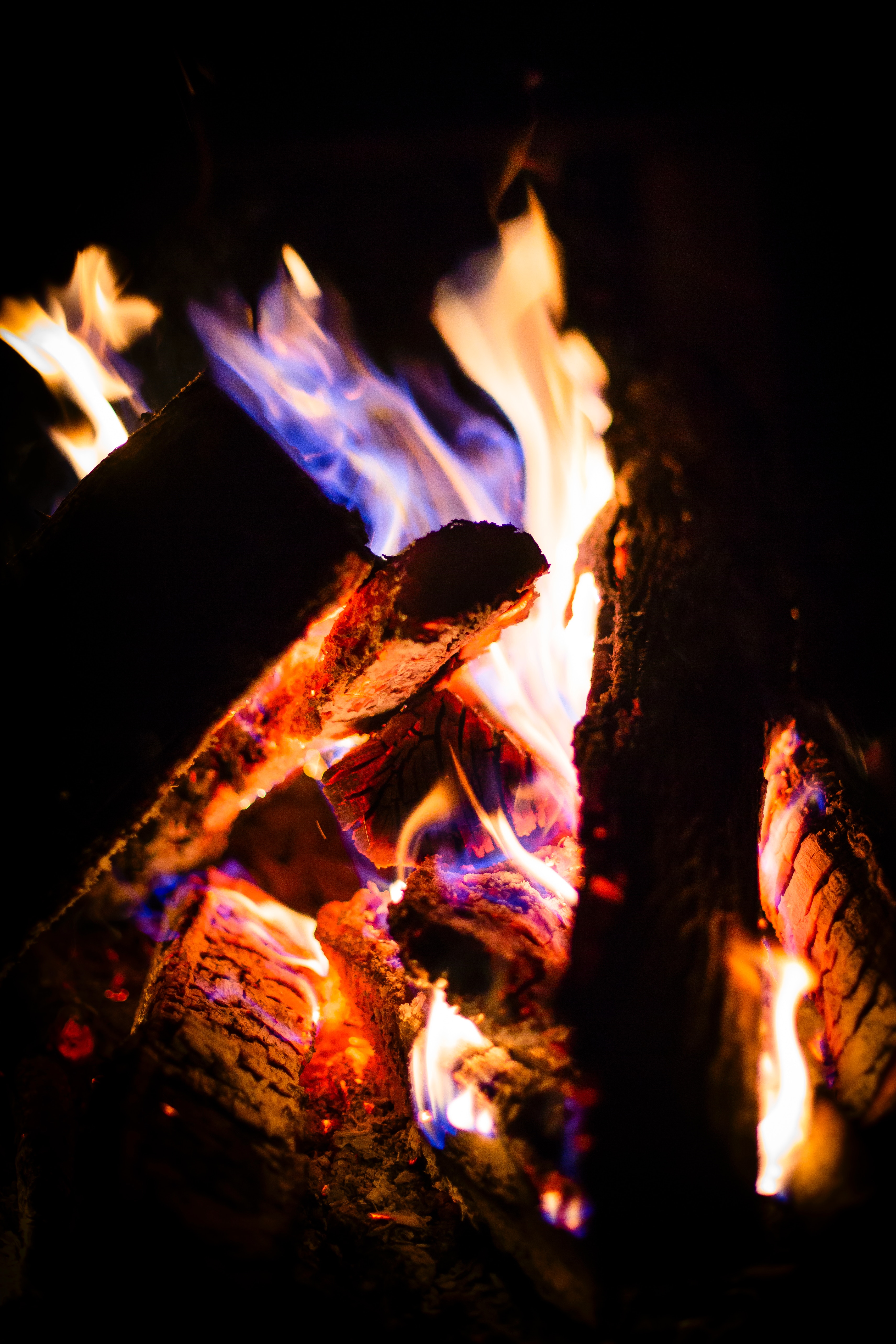 firewood, bonfire, fire, dark, flame, ash 4K Ultra