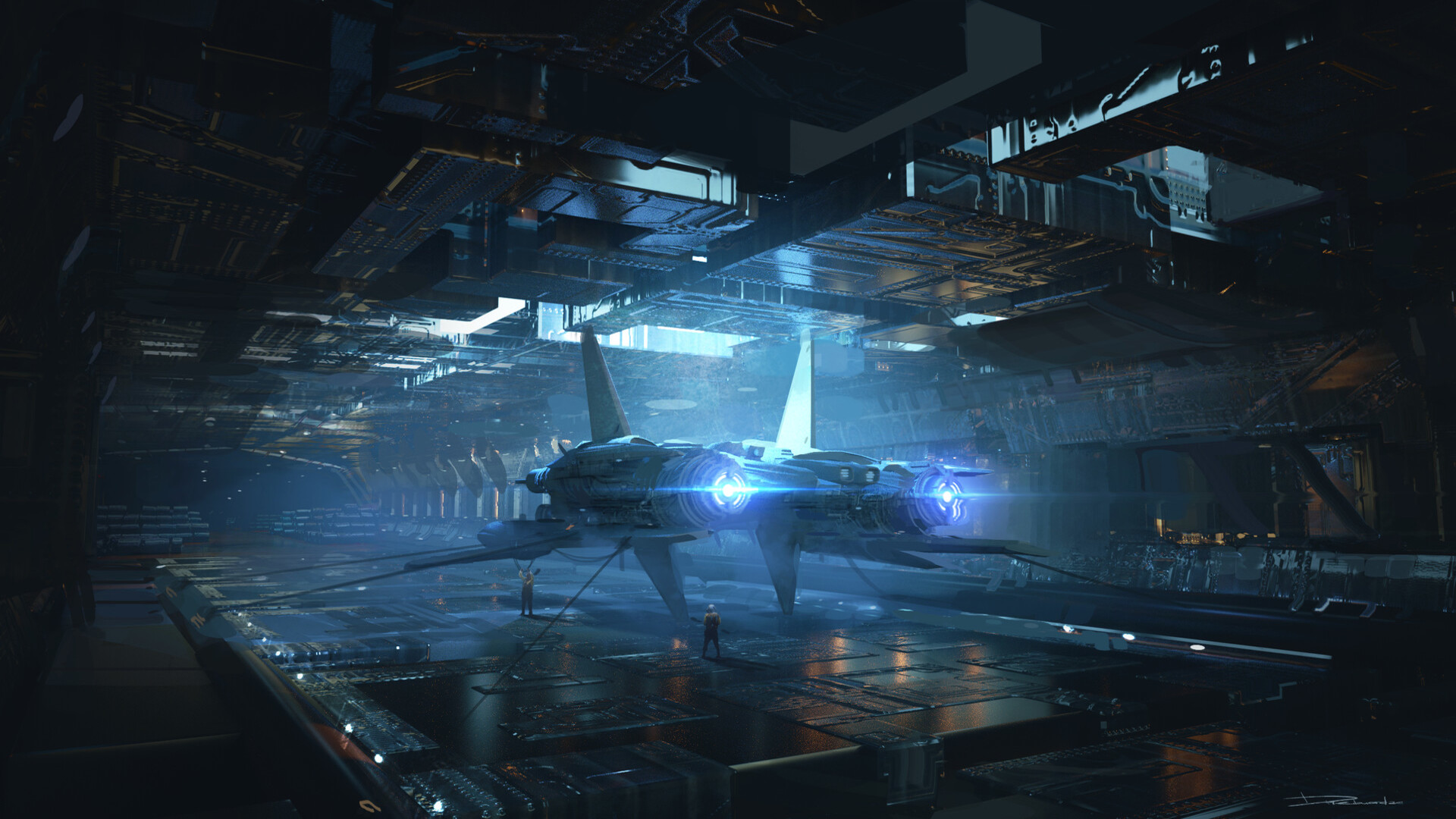 sci fi, spaceship, futuristic, hangar 4K Ultra