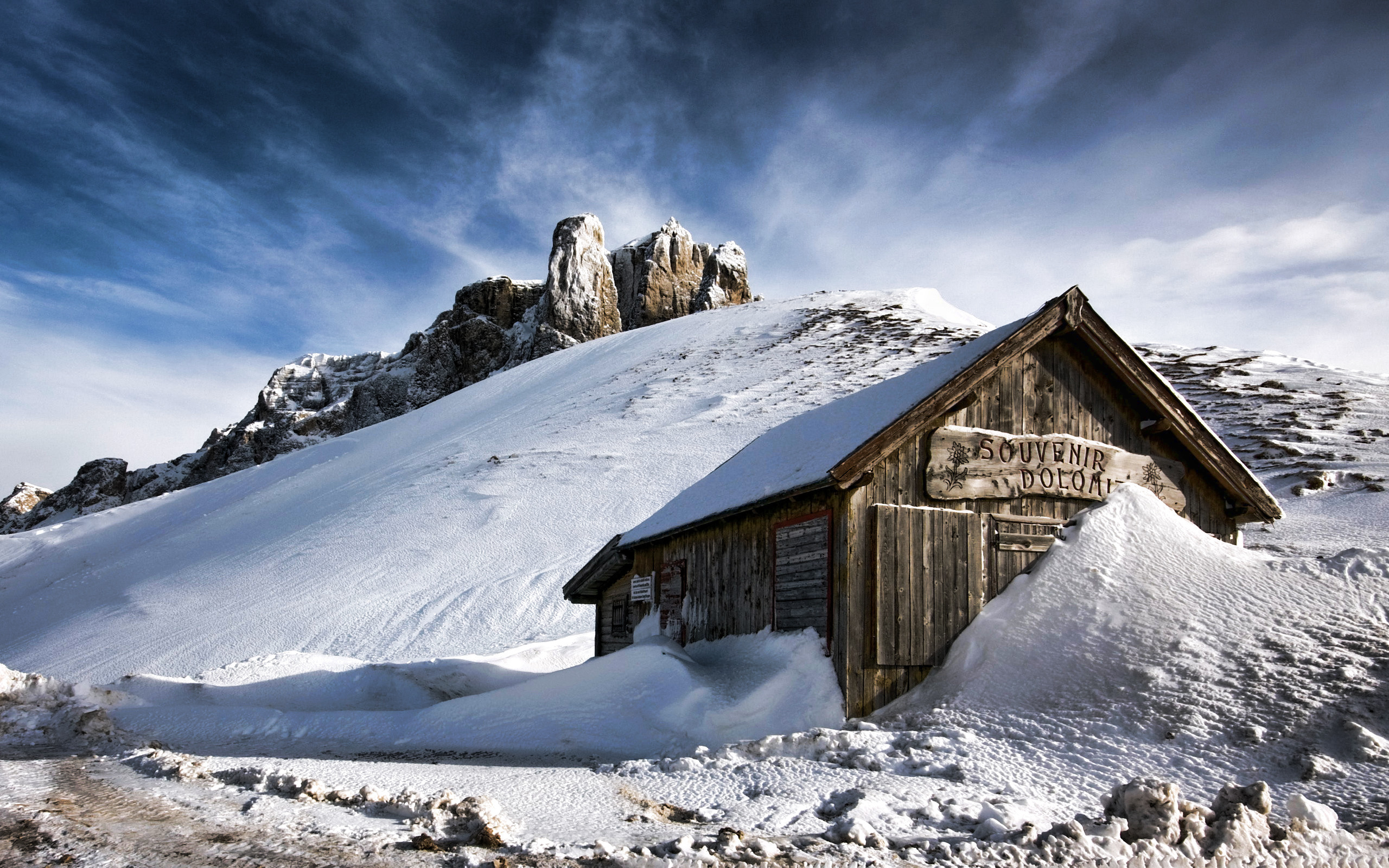 Download mobile wallpaper Snow, Landscape, Mountains, Houses for free.