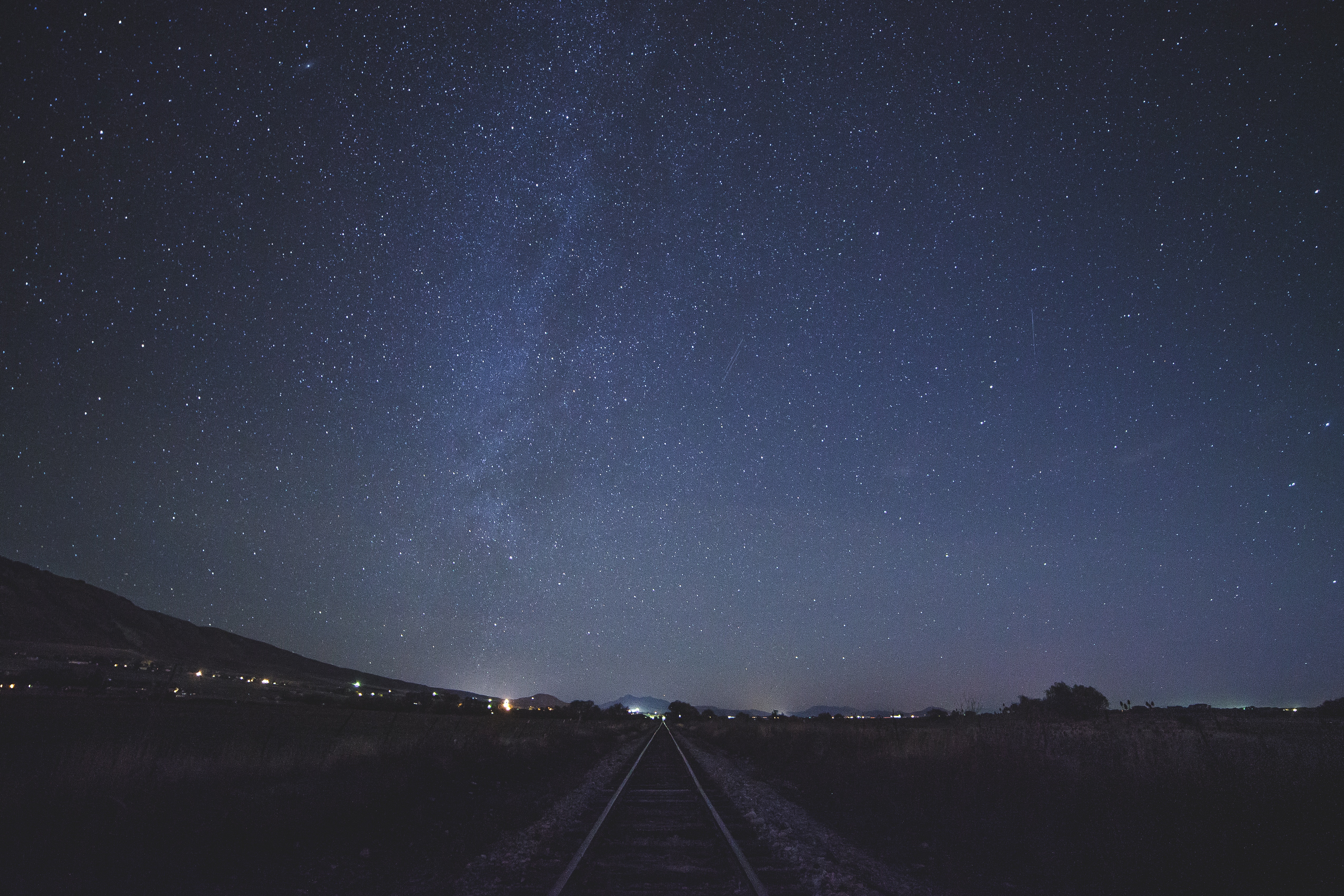 Download mobile wallpaper Railway, Sky, Nature, Starry Sky for free.