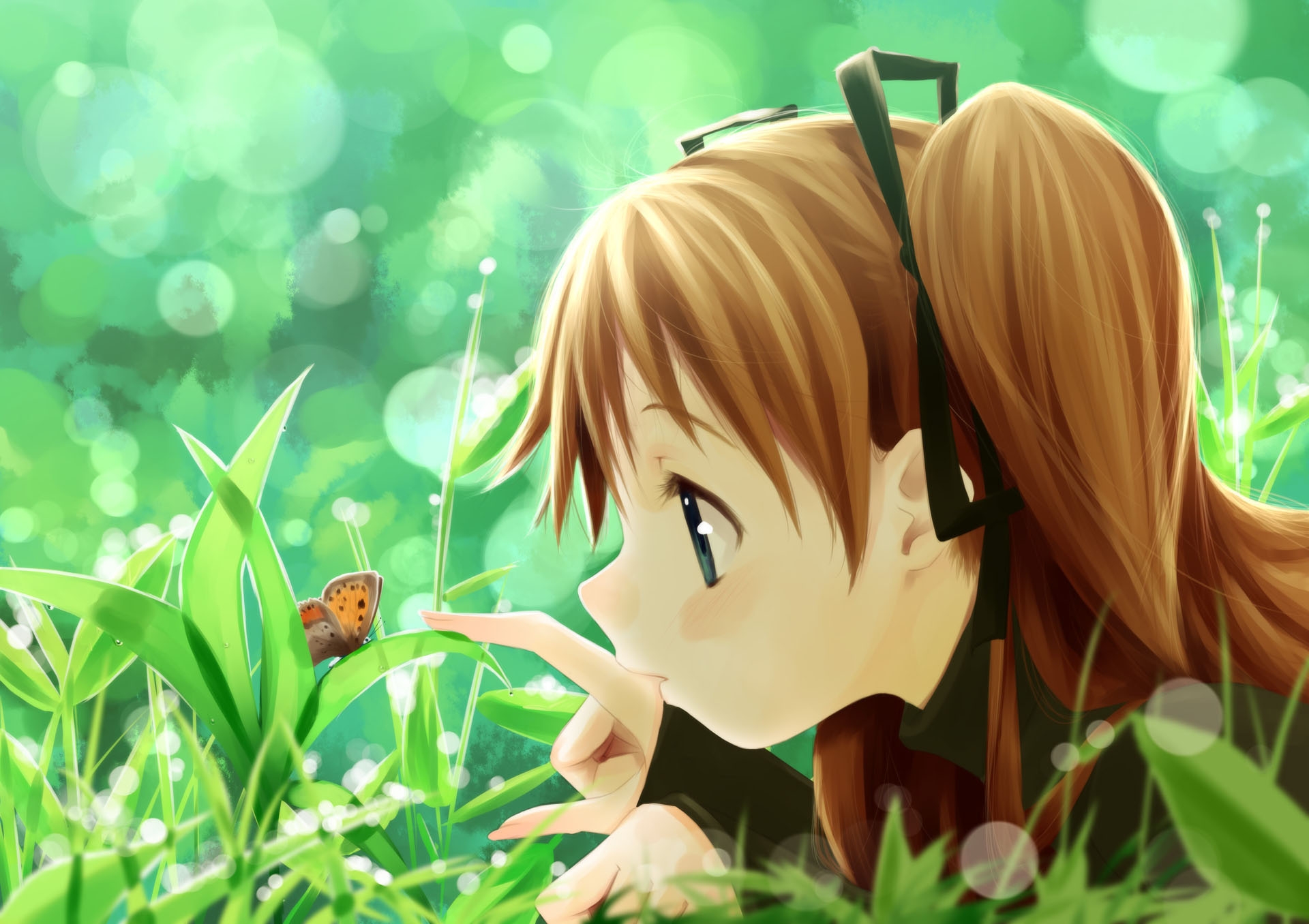 無料モバイル壁紙自然, 工場, バタフライ, 植物, 蝶, 女の子, 日本製アニメをダウンロードします。
