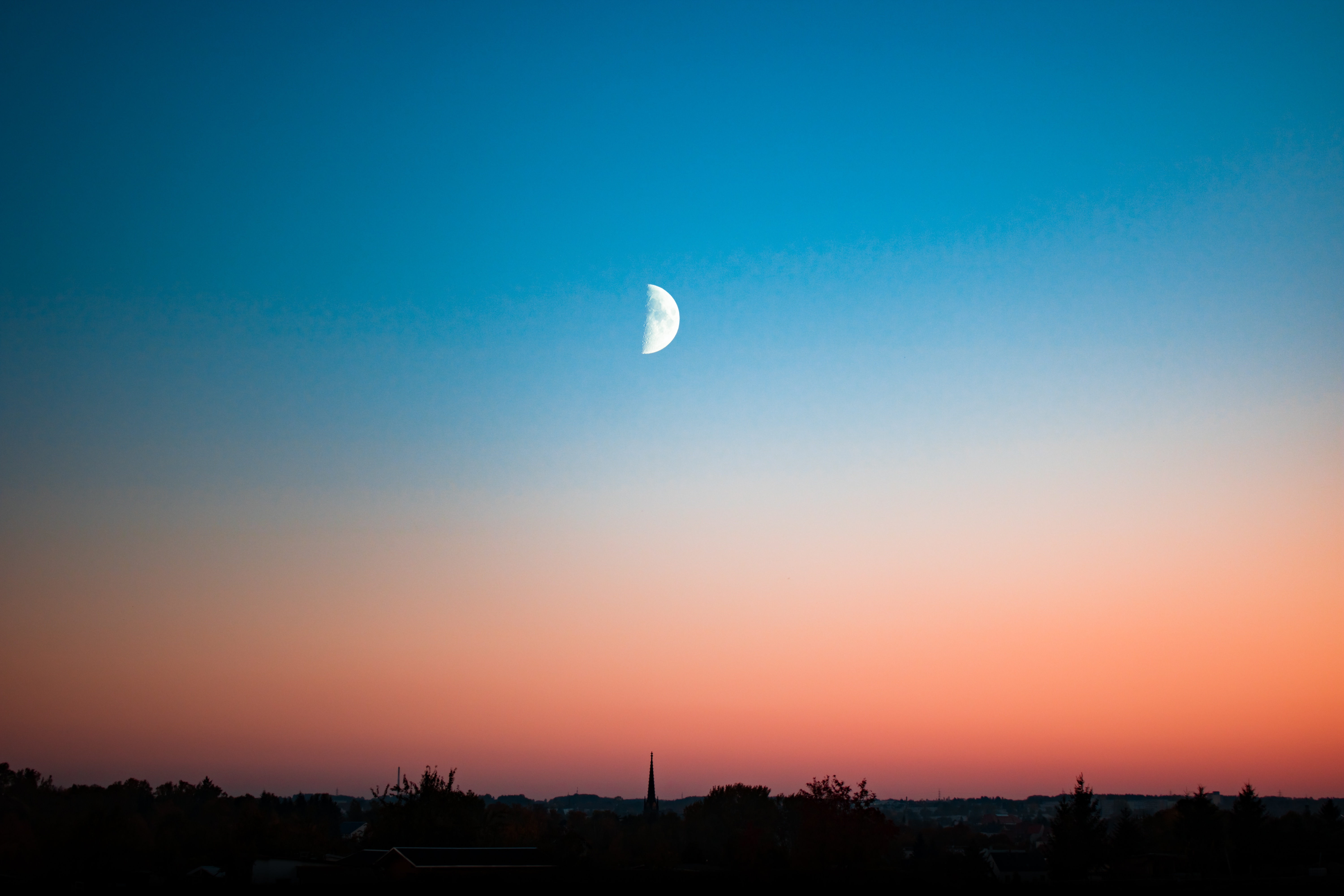 evening, sky, cities, moon, city, horizon iphone wallpaper