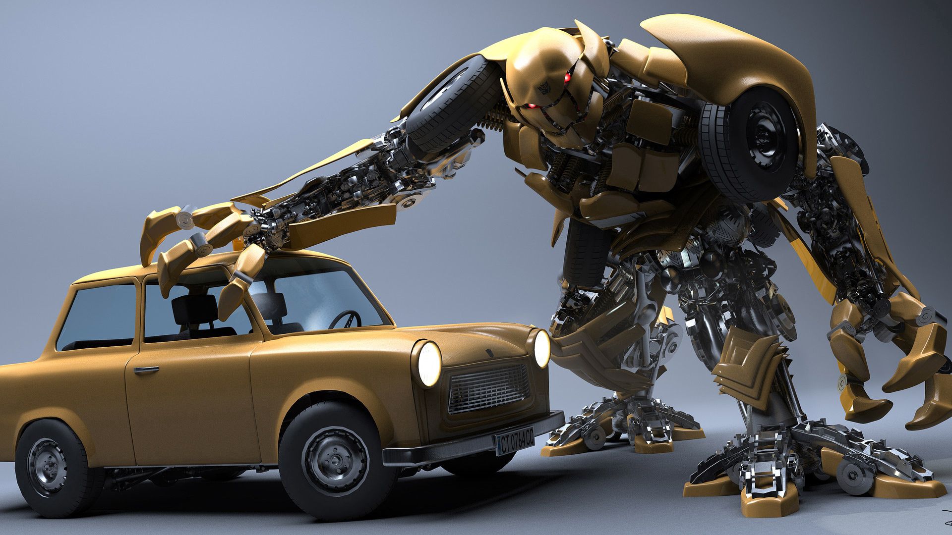 3d, robot, crash, car, wreck Smartphone Background