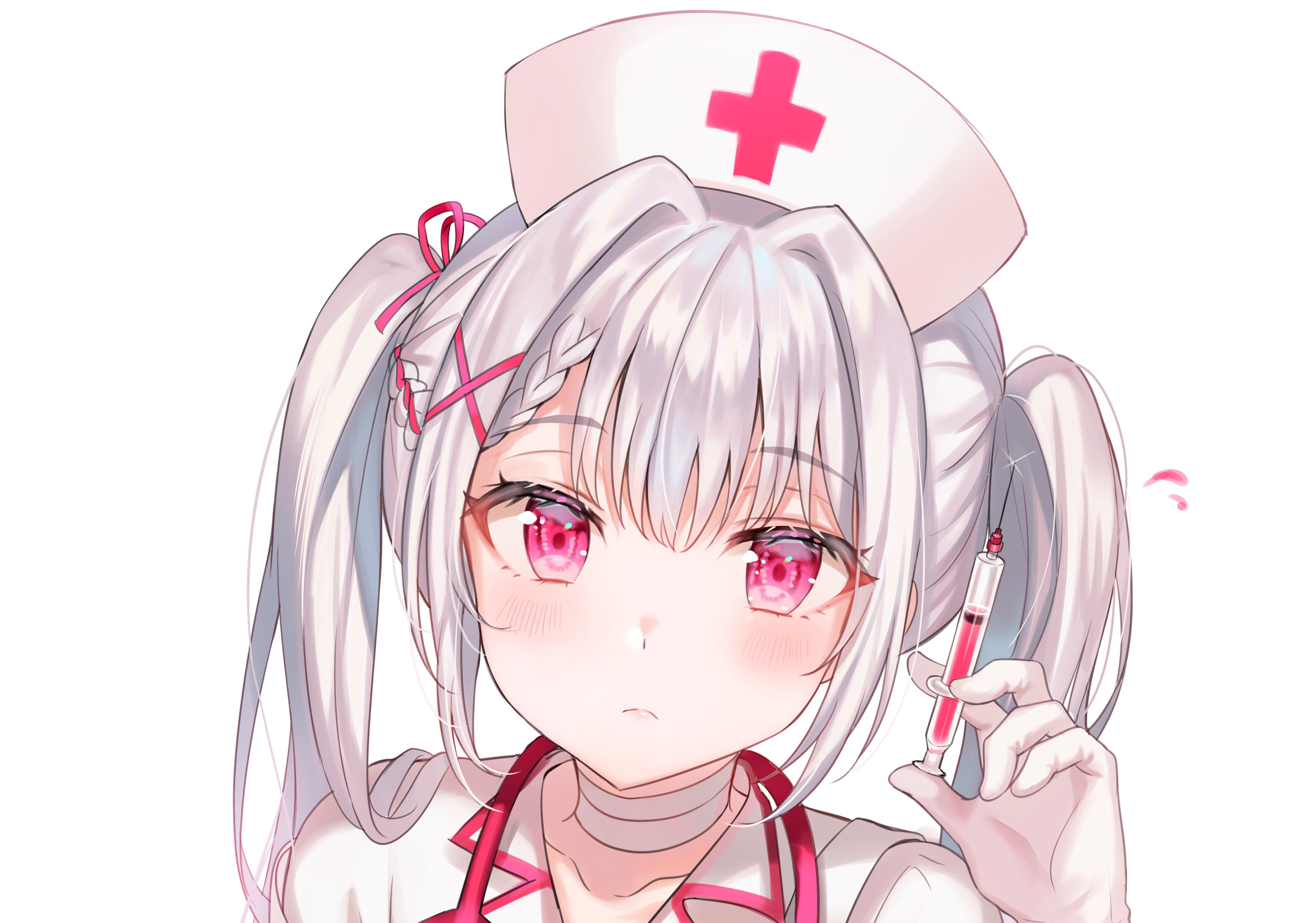 994599 baixar papel de parede anime, original, enfermeira, olhos cor de rosa, seringa, twintails - protetores de tela e imagens gratuitamente