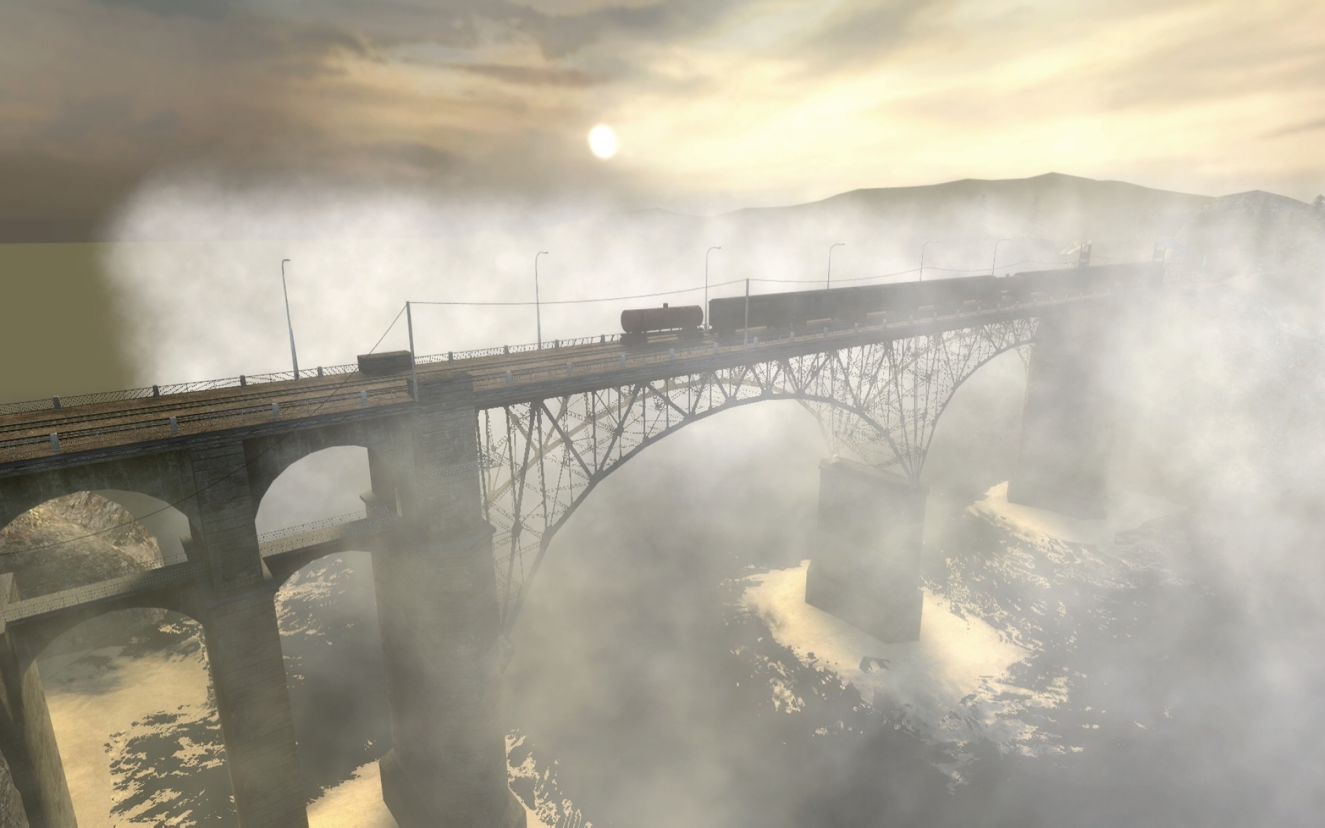 Разрушь мост 2. Мост халф лайф 2. Халф лайф 2 Железнодорожный мост. Мост разрушенный халф лайф 2. Туманный мост.