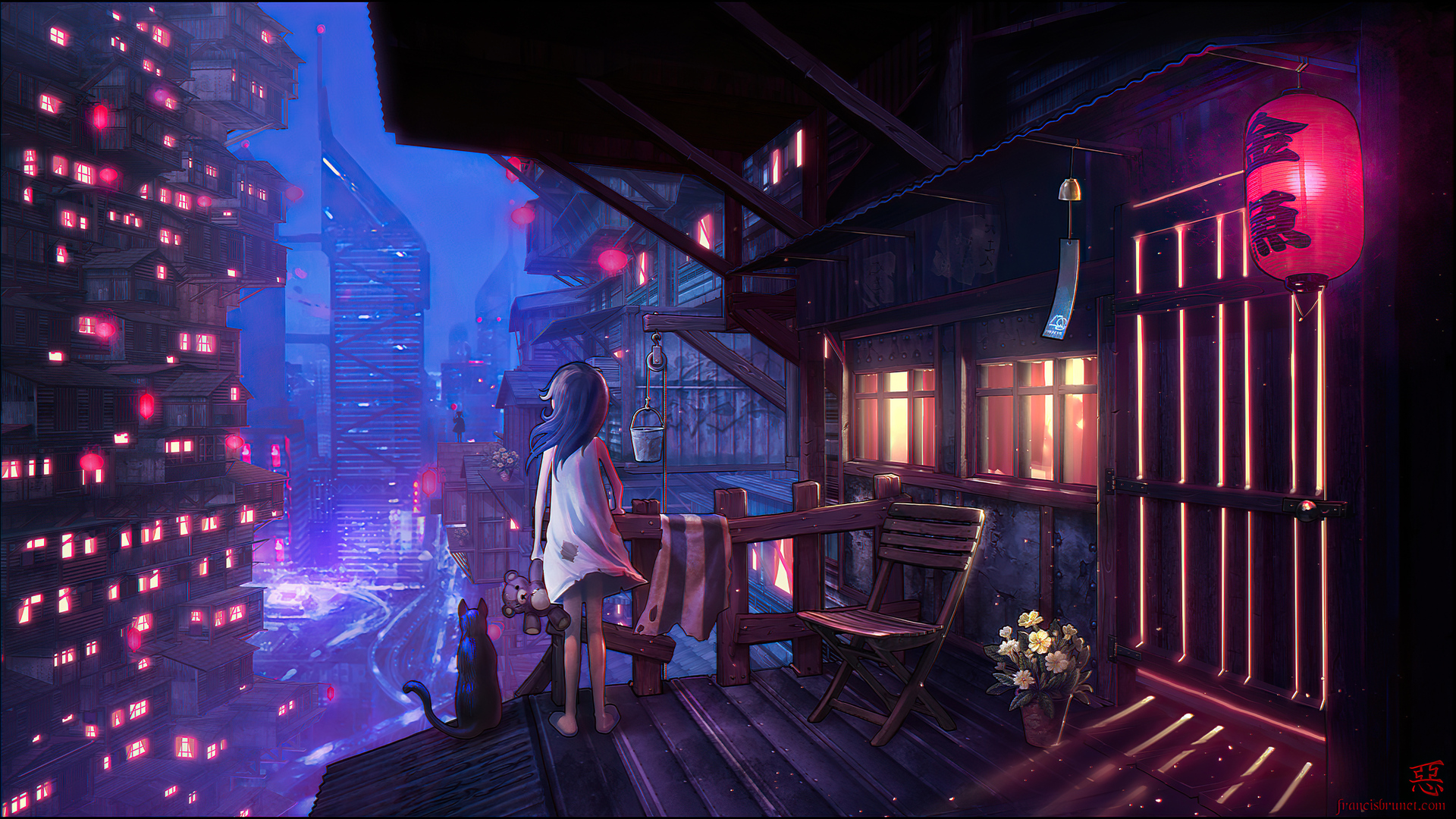 Premium Photo | Cute anime woman looking at the cityscape by night time a  sad moody manga lofi style 3d rendering