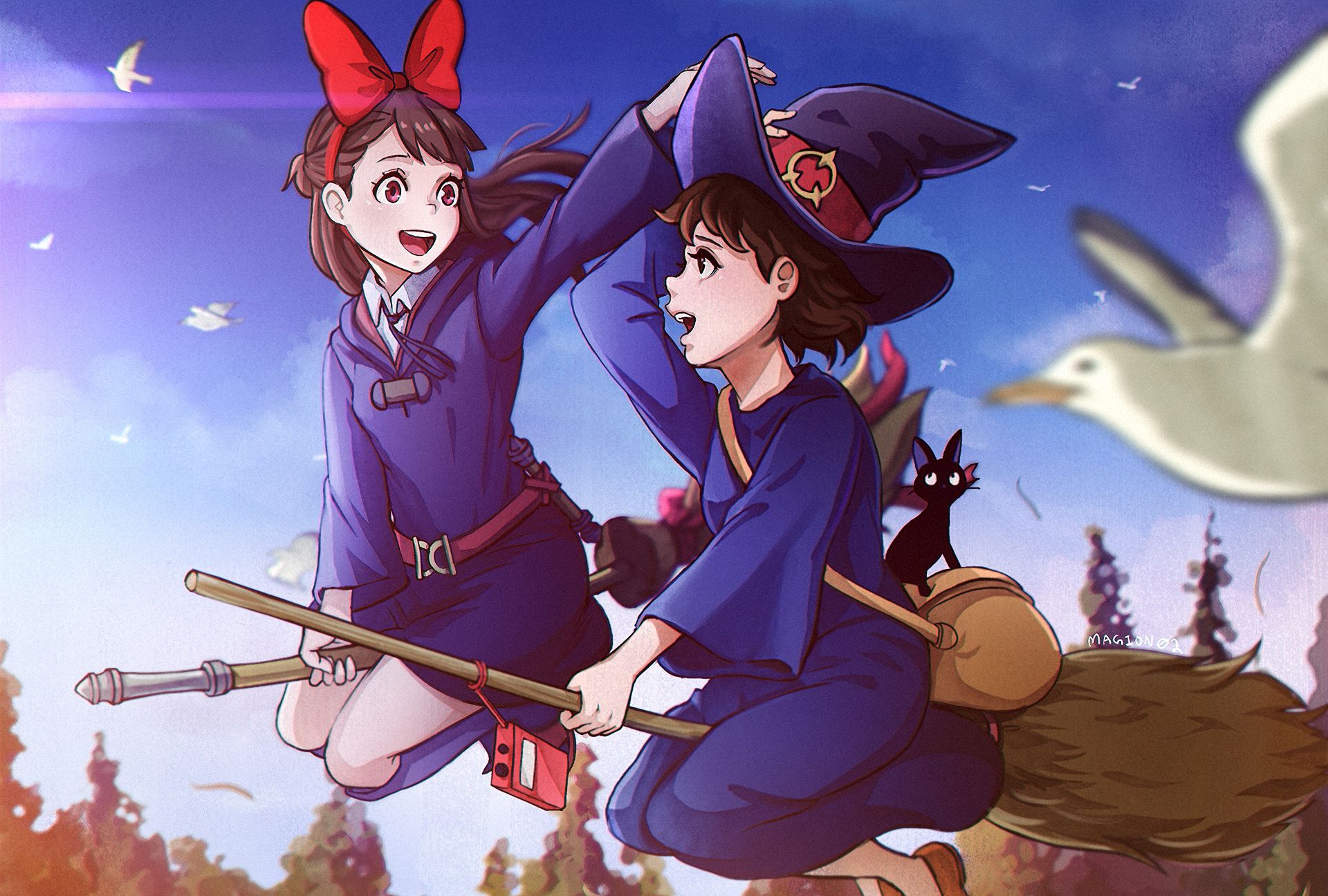 Миядзаки про ведьму. Академия ведьмочек аниме. Little Witch Academia кроссовер. Аниме ВЕДЬМИНА служба доставки. ВЕДЬМИНА служба доставки Art.