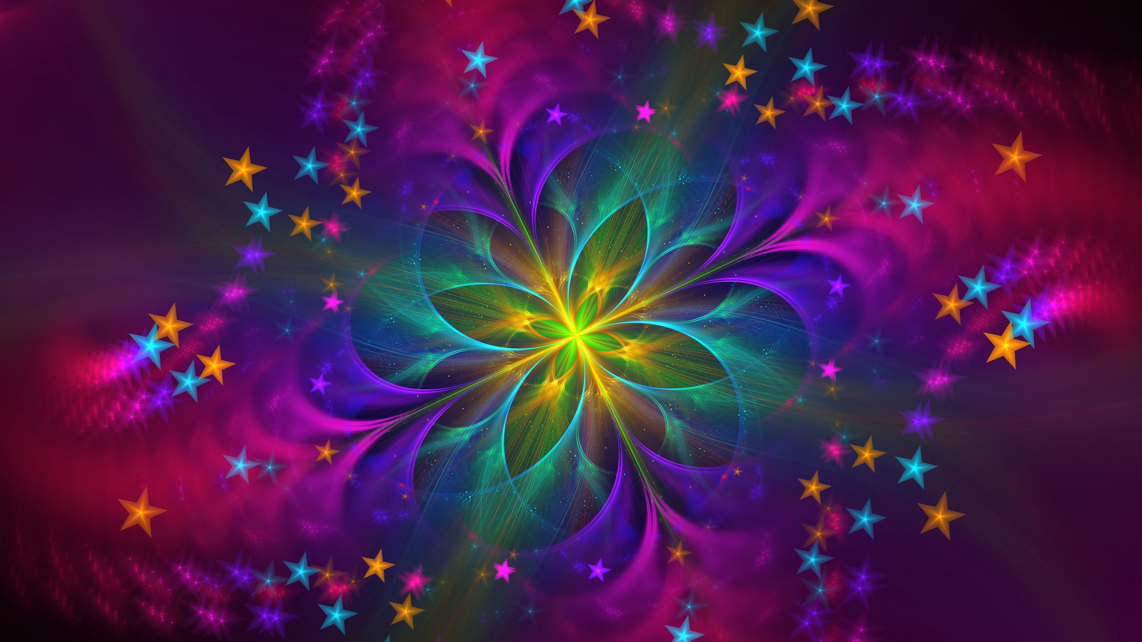 fractal, digital, shining, motley, abstract, flower, multicolored phone background