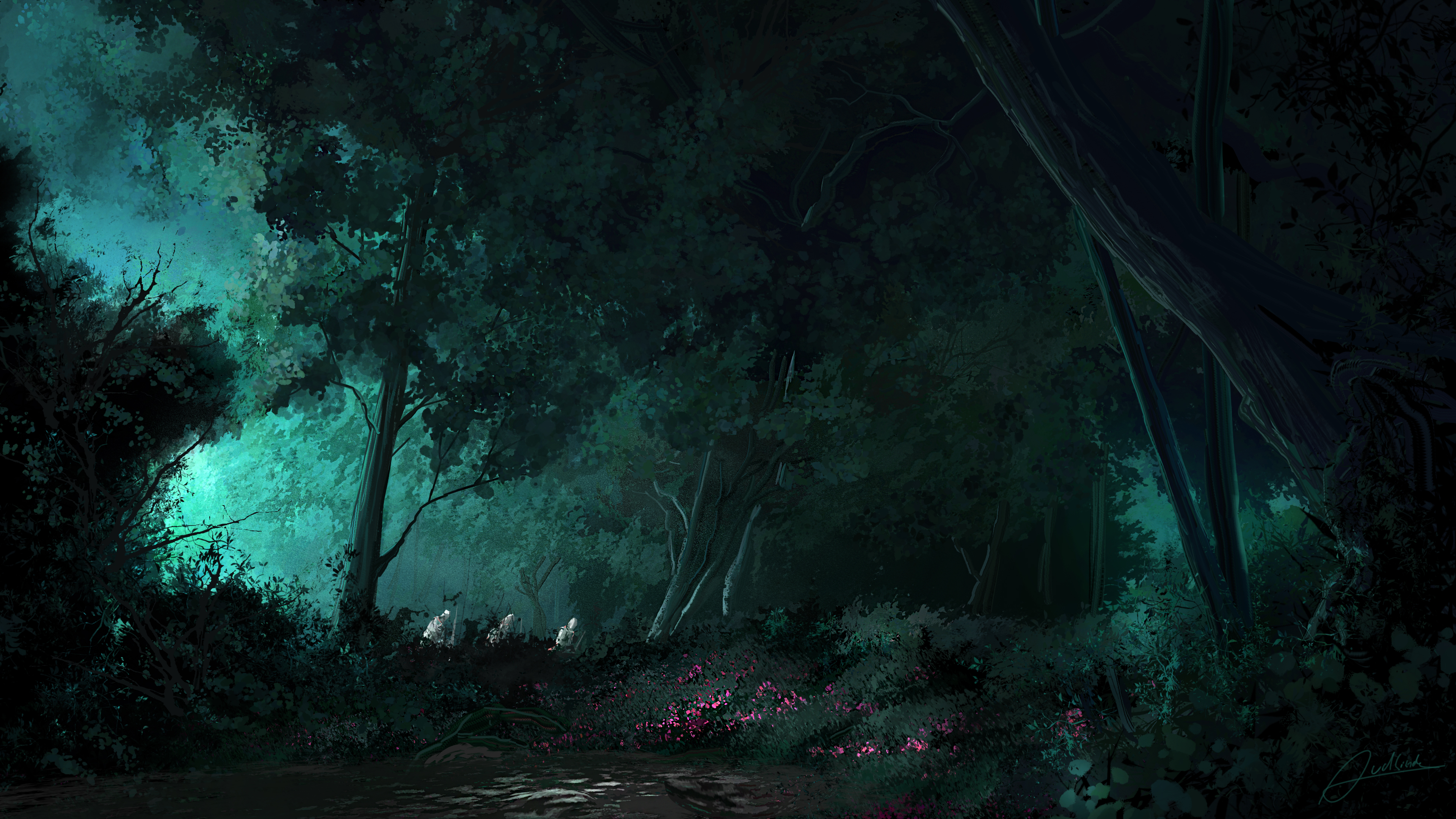 Лес ночью аниме