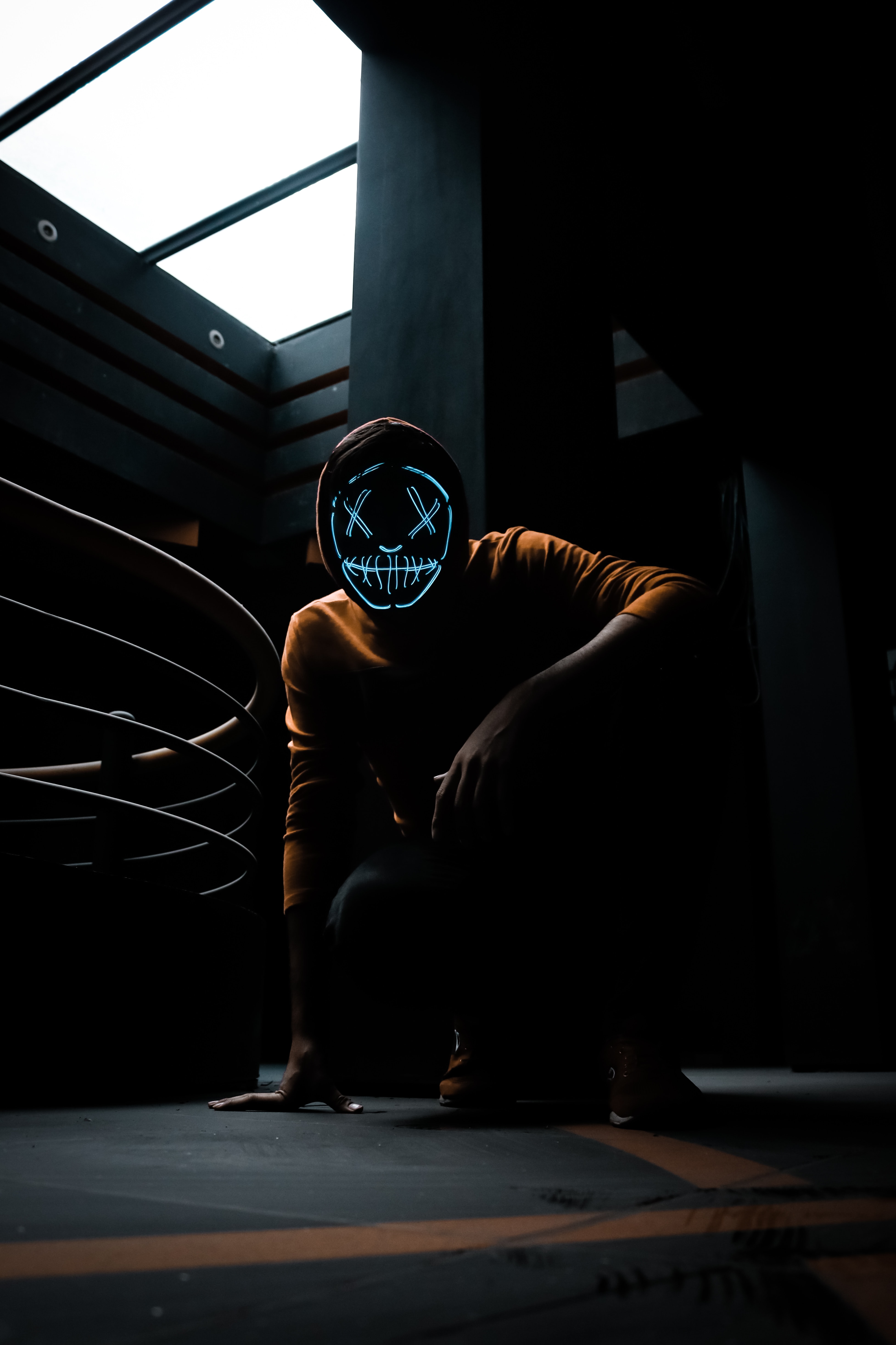 anonymous, hood, neon, mask, miscellanea, miscellaneous, pose wallpapers for tablet