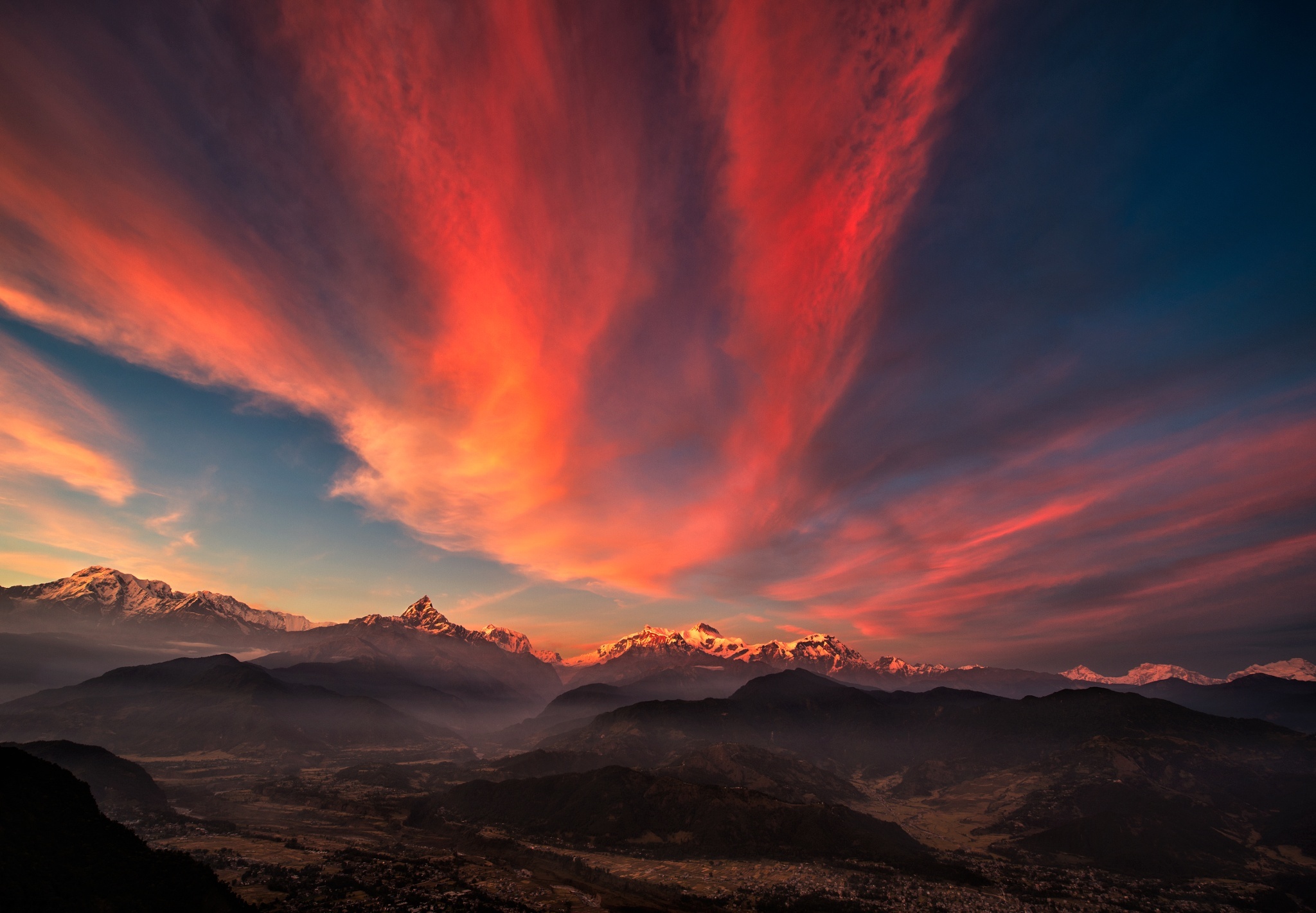 Handy-Wallpaper Panorama, Tibet, Mountains, Sky, Sunset, Natur kostenlos herunterladen.