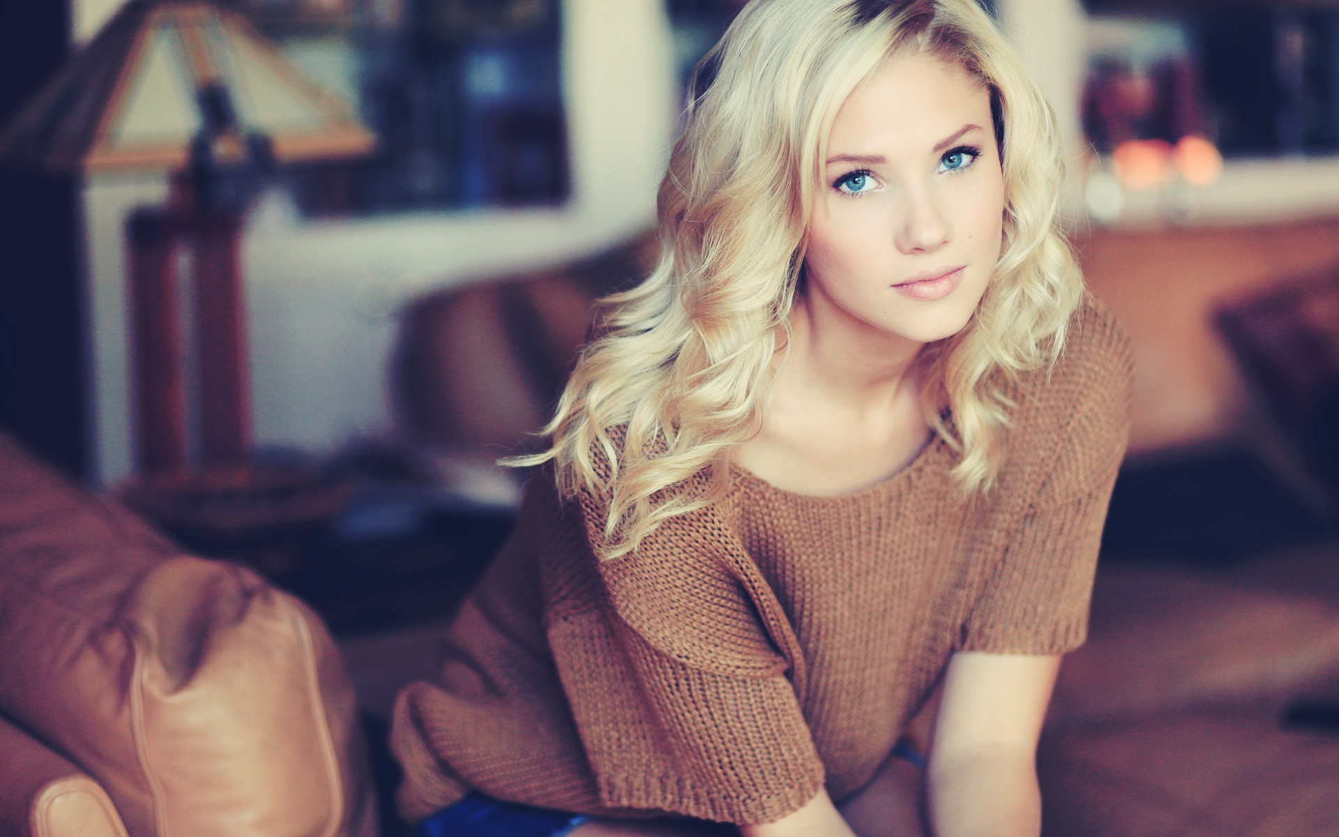 women, berit birkeland, blonde, blue eyes, sweater HD wallpaper