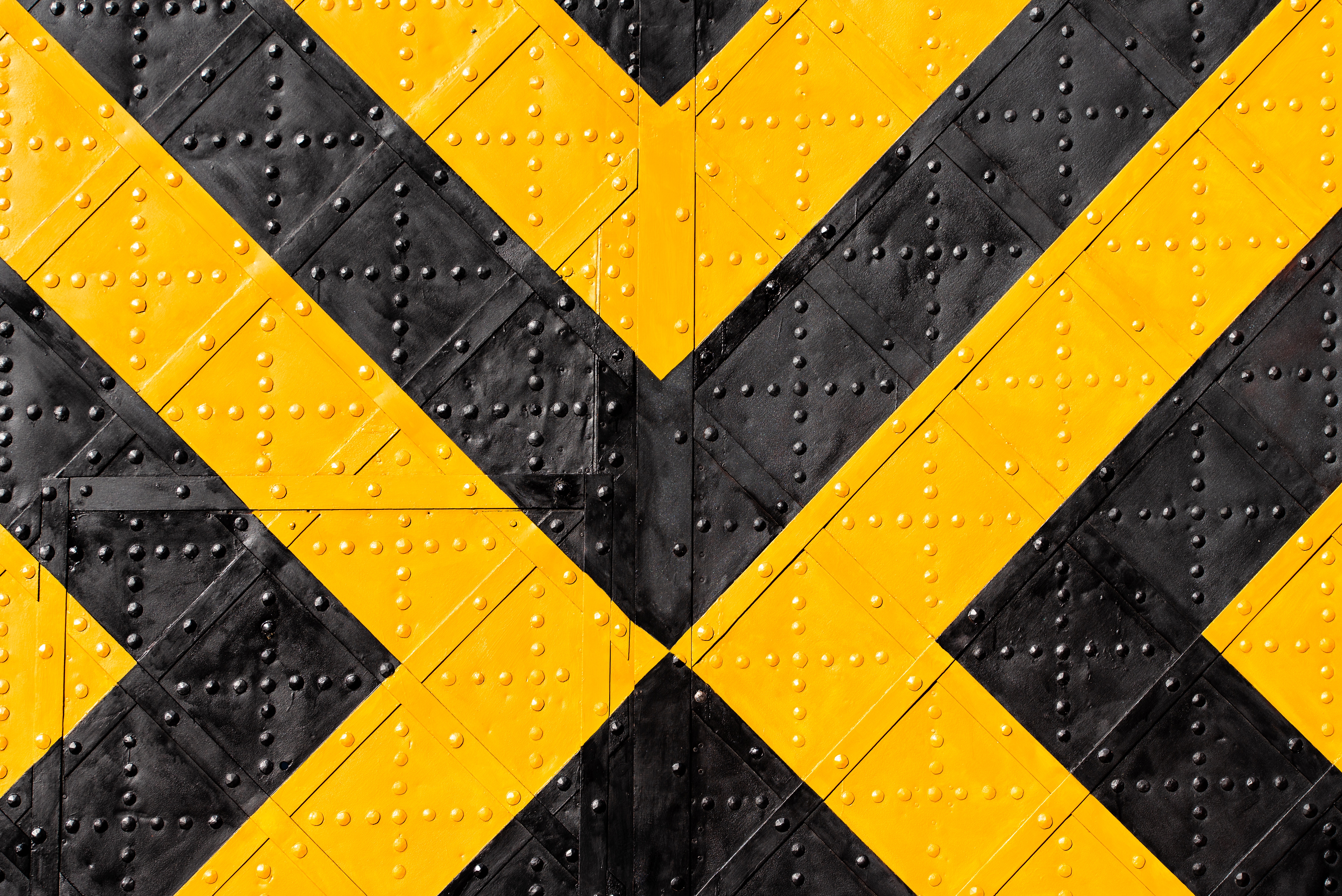 yellow, stripes, textures, markup, black, texture, surface, streaks, iron, rivets, studs Full HD