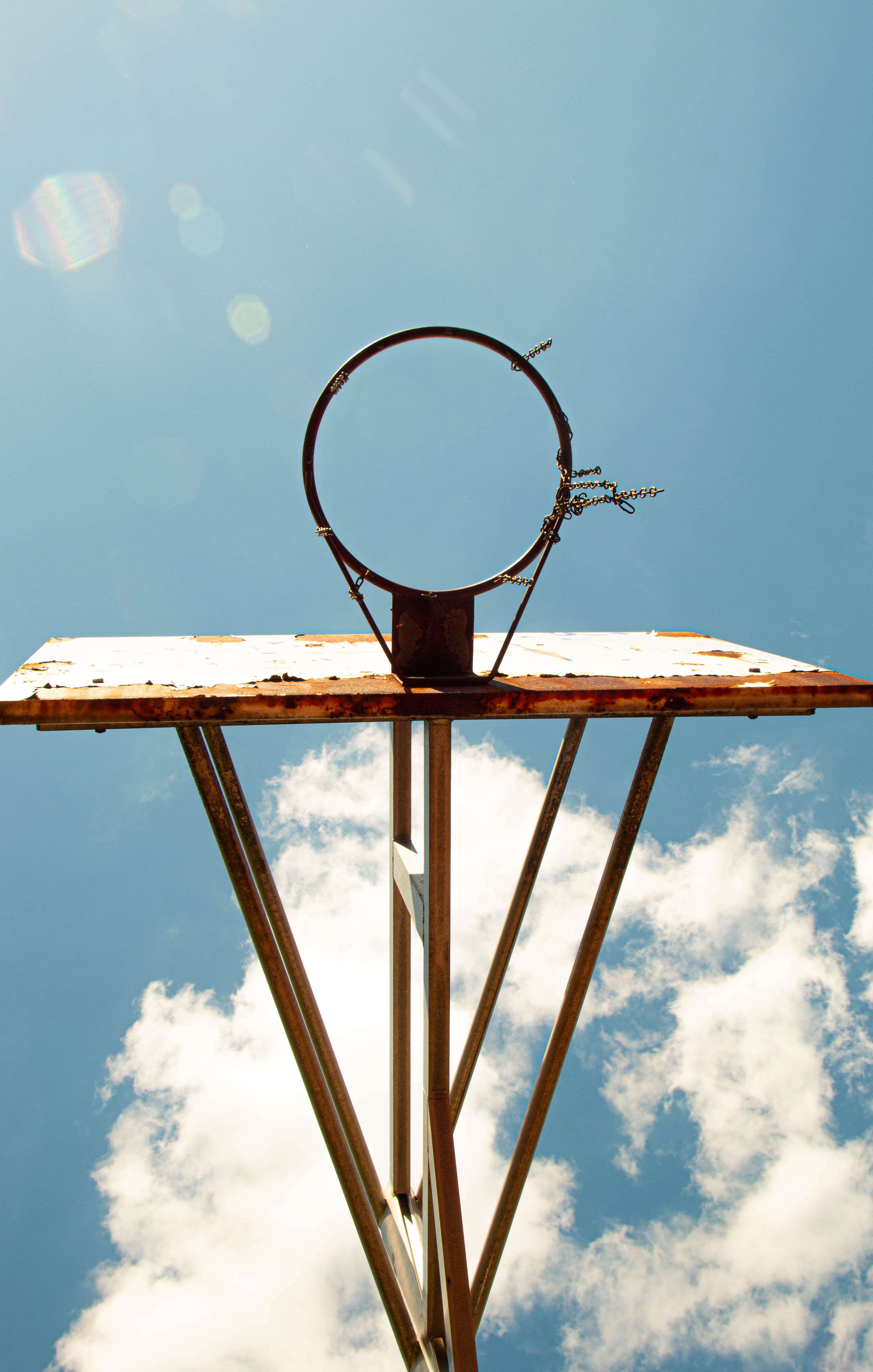 basketball hoop, basketball, clouds, miscellanea, miscellaneous, shield, basketball ring mobile wallpaper