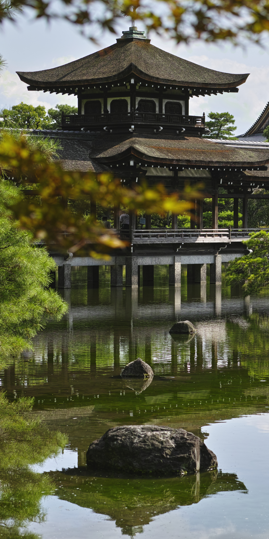 Download mobile wallpaper Cities, Pagoda, Garden, Japan, Pond, Kyoto, Man Made, Pavilion for free.