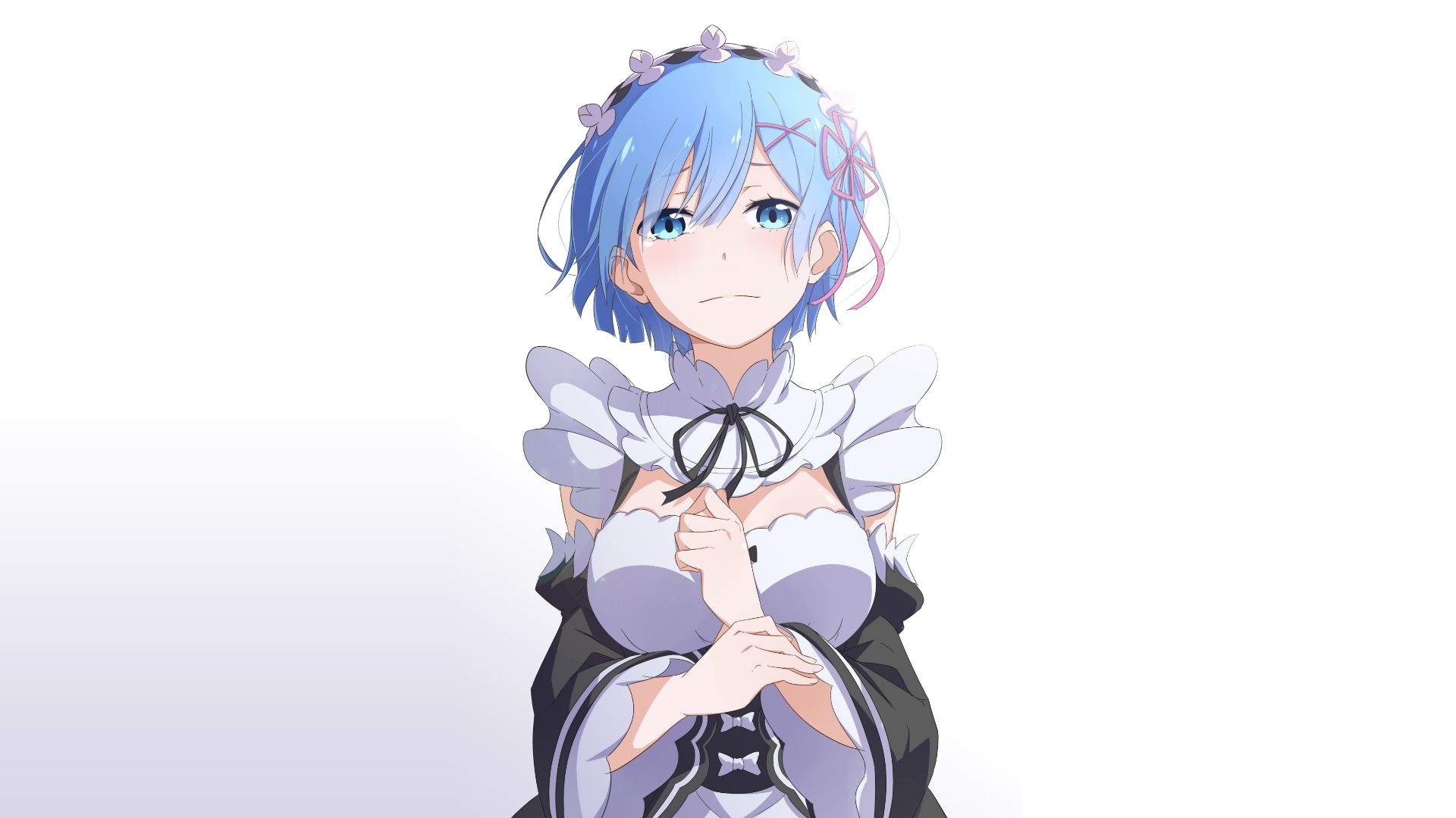 maid, re:zero starting life in another world, rem (re:zero), anime, blue eyes, blue hair, short hair