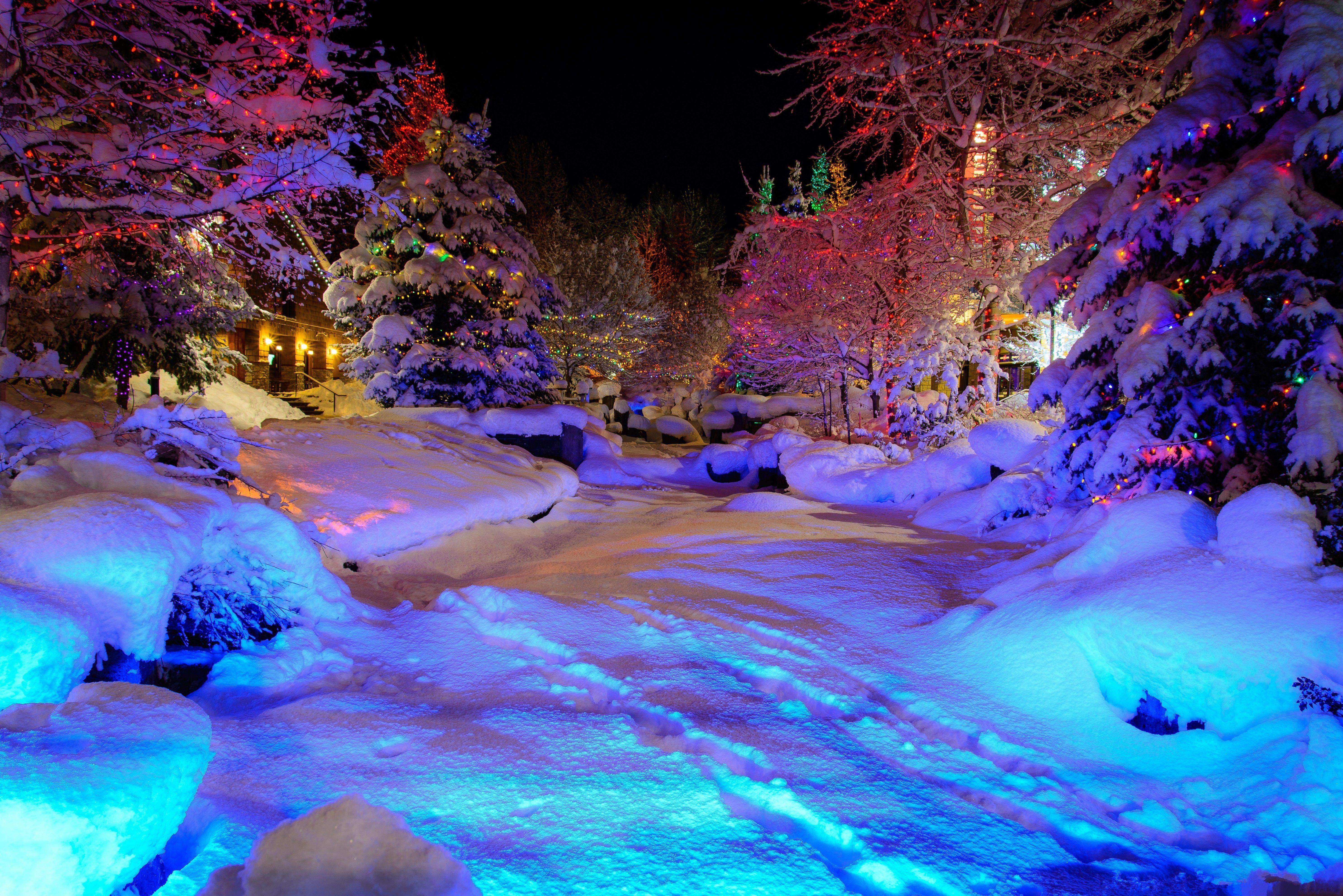 winter, evening, photography, whistler village Smartphone Background