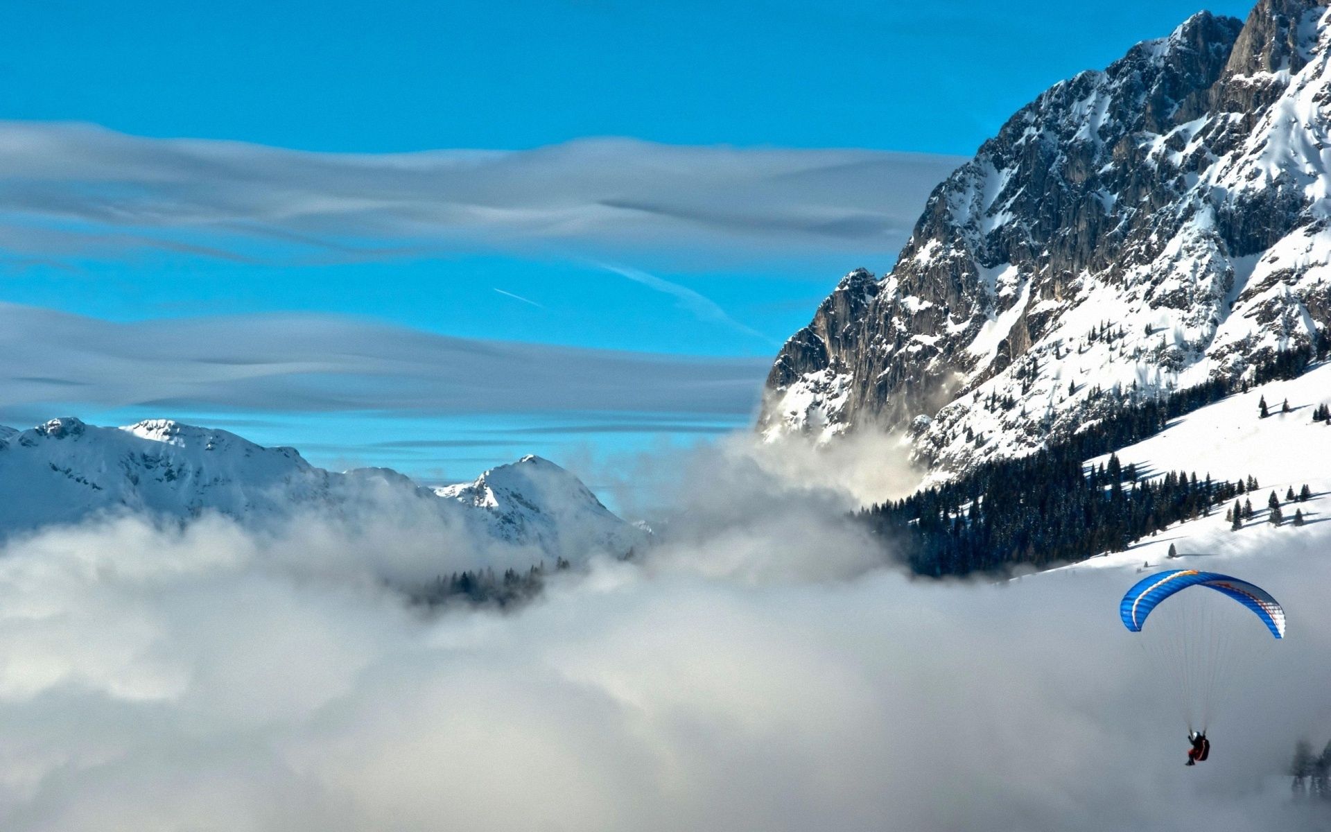 87948 Hintergrundbild herunterladen natur, sky, mountains, clouds, höhe, gleitschirm - Bildschirmschoner und Bilder kostenlos