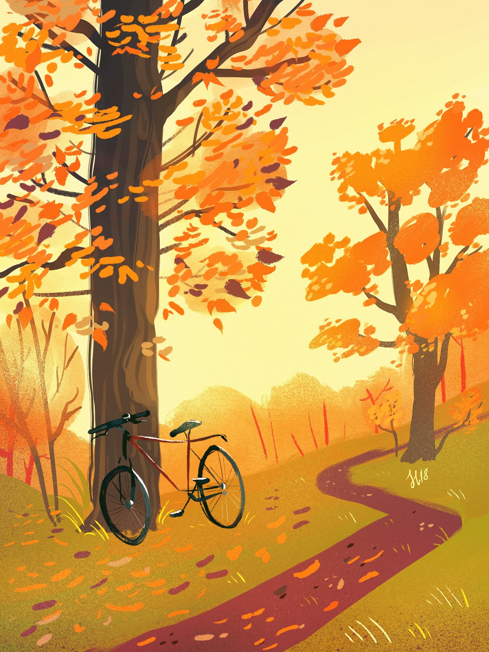 157724 下載圖片 艺术, 秋, 自行车, 森林, 小路, 特罗佩尼卡 - 免費壁紙和屏保