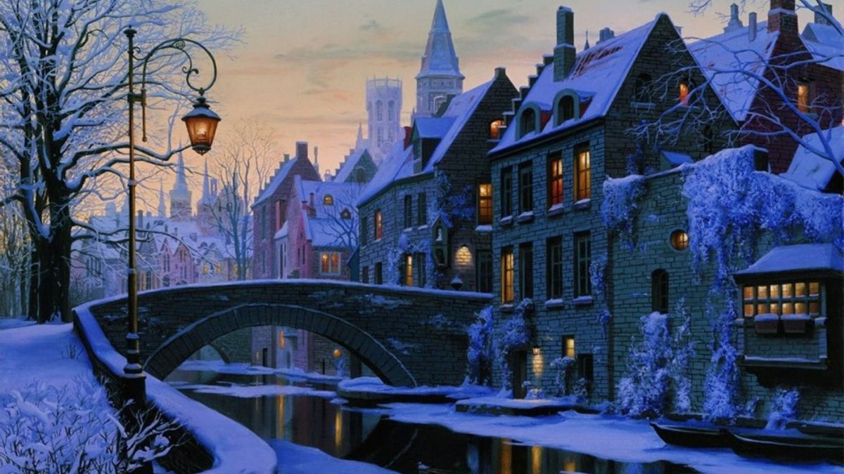 Рисунок зимний город